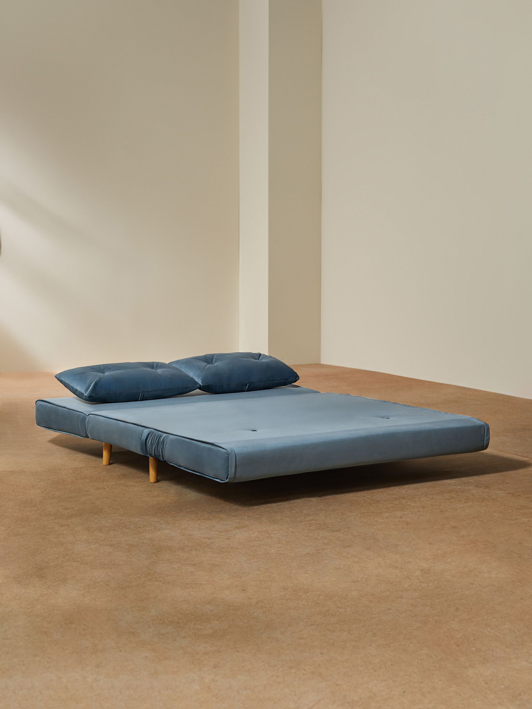 Regular Haru 2 Seater Sofa Bed in Smooth Velvet Sherbert Blue - Image 3 of 9