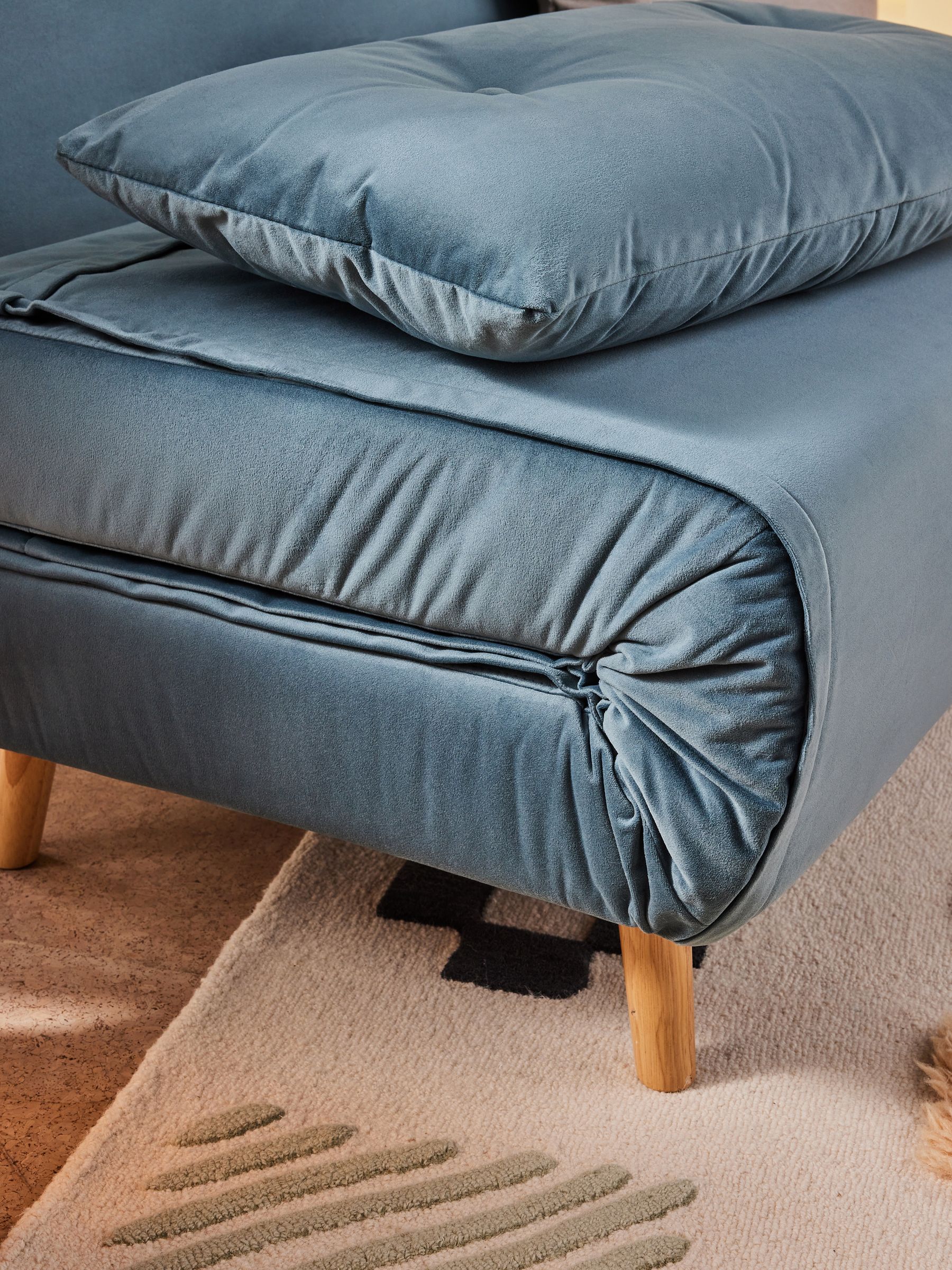 Regular Haru 2 Seater Sofa Bed in Smooth Velvet Sherbert Blue - Image 6 of 9