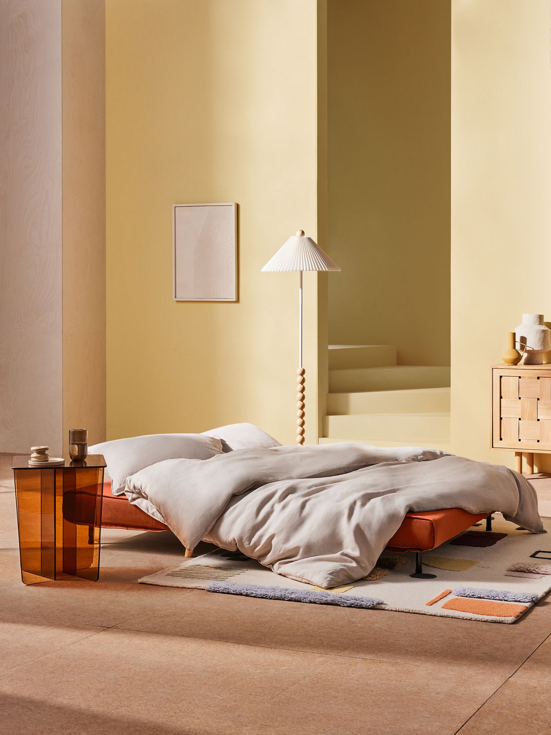 Haru 2 Seater Sofa Bed in Smooth Velvet Tan Orange - Image 4 of 9