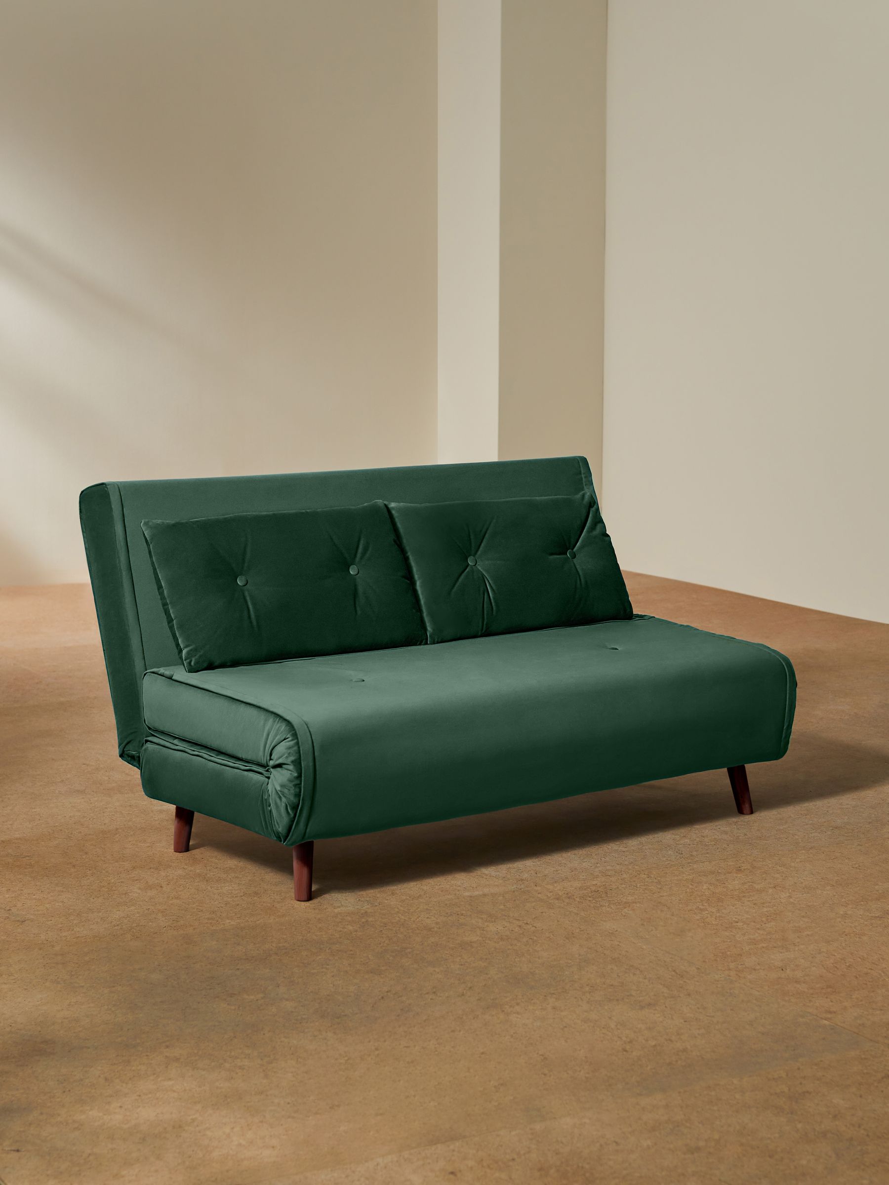 Regular Haru 2 Seater Sofa Bed in Smooth Velvet Moss Green - Image 3 of 9