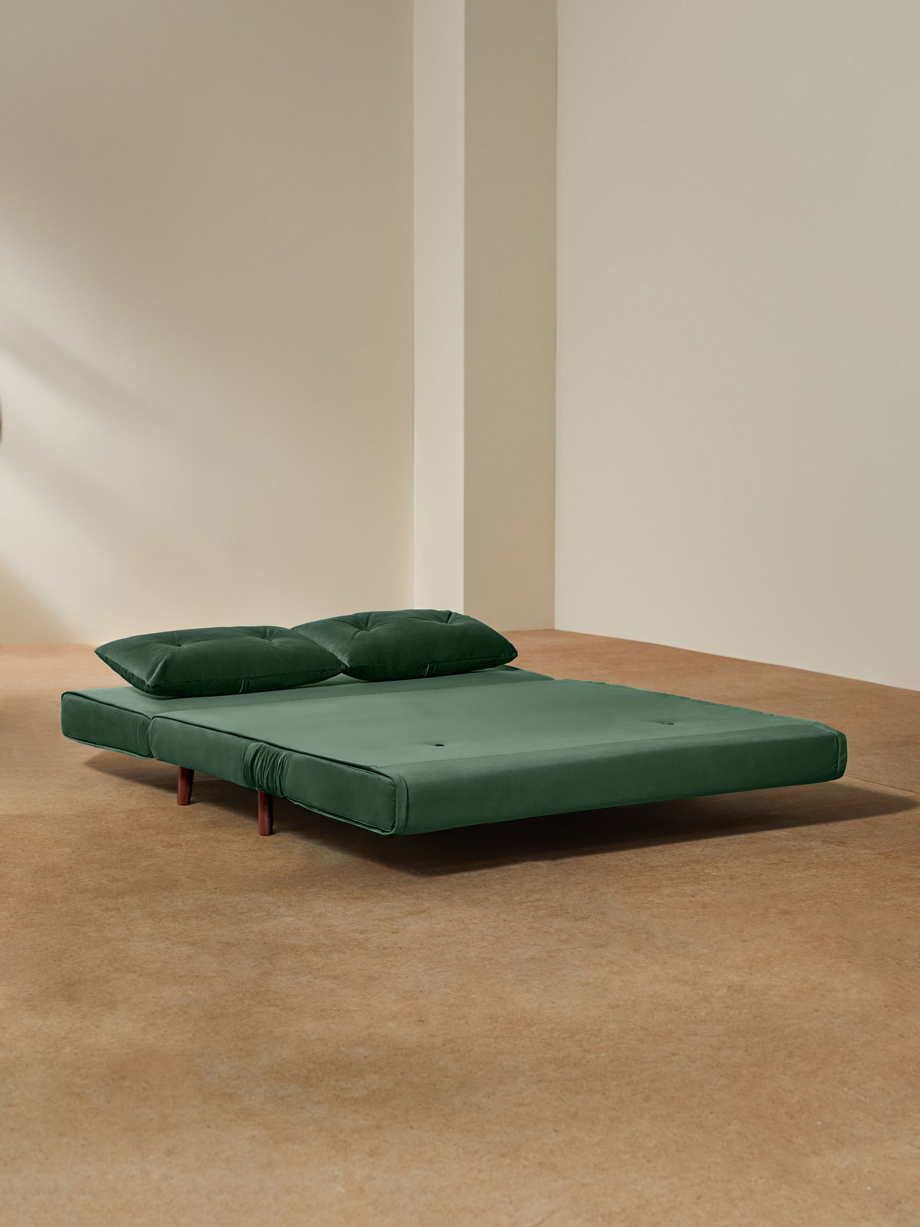 Regular Haru 2 Seater Sofa Bed in Smooth Velvet Moss Green - Image 5 of 9