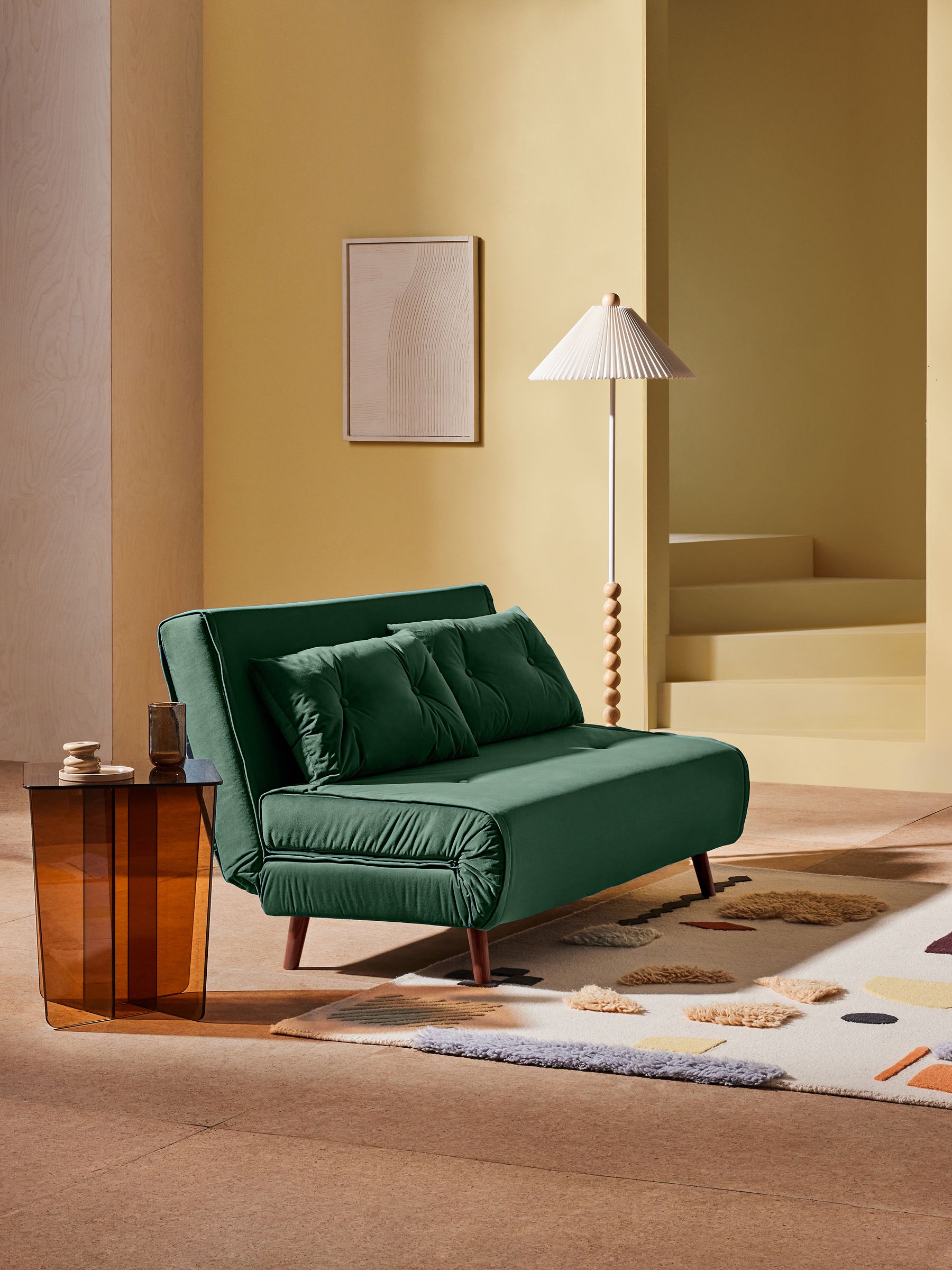 Large Haru 2 Seater Sofa Bed in Smooth Velvet Moss Green - Image 1 of 10