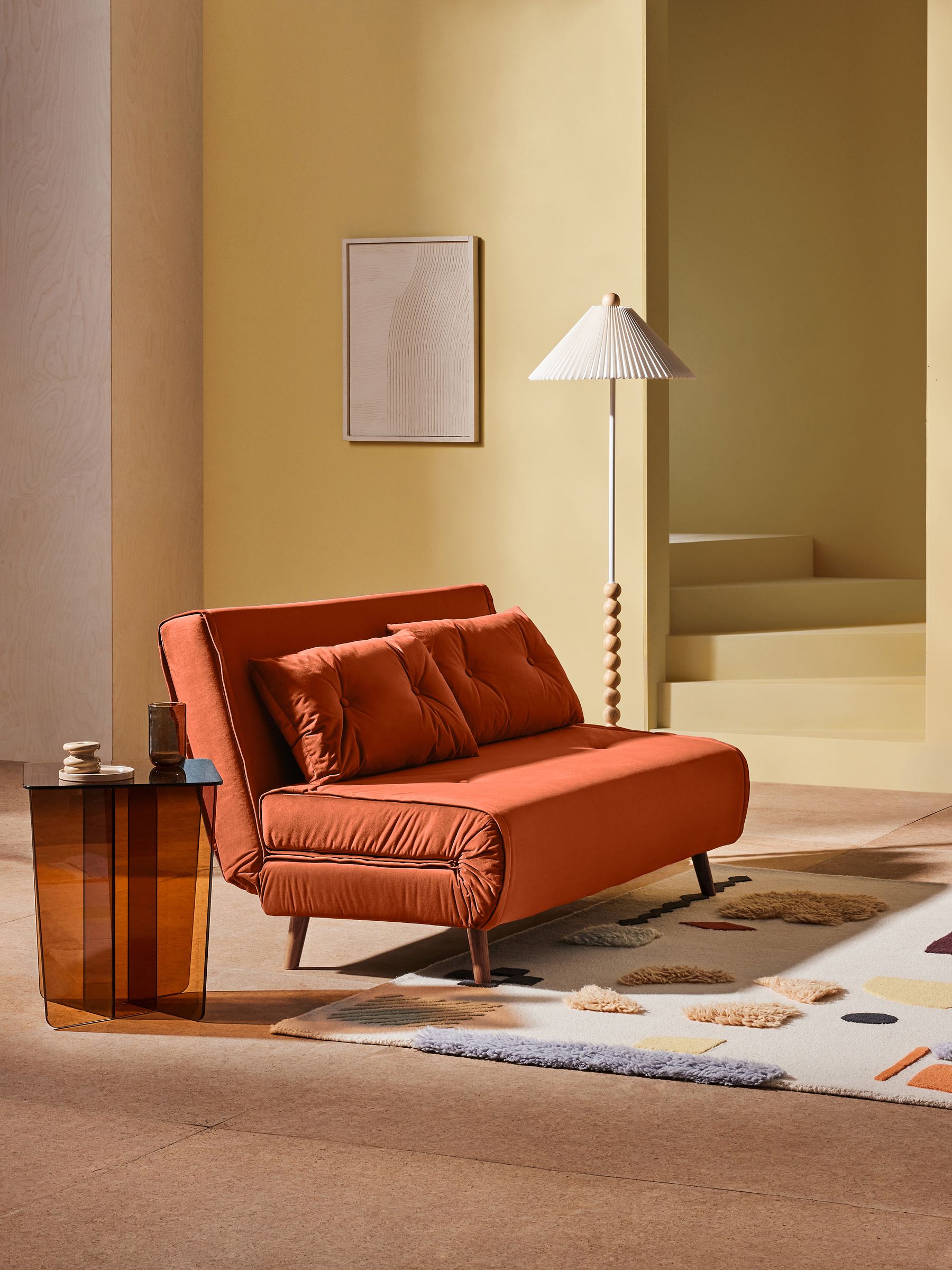 Large Borg Haru 2 Seater Sofa Bed in Smooth Velvet Tan Orange - Image 1 of 9