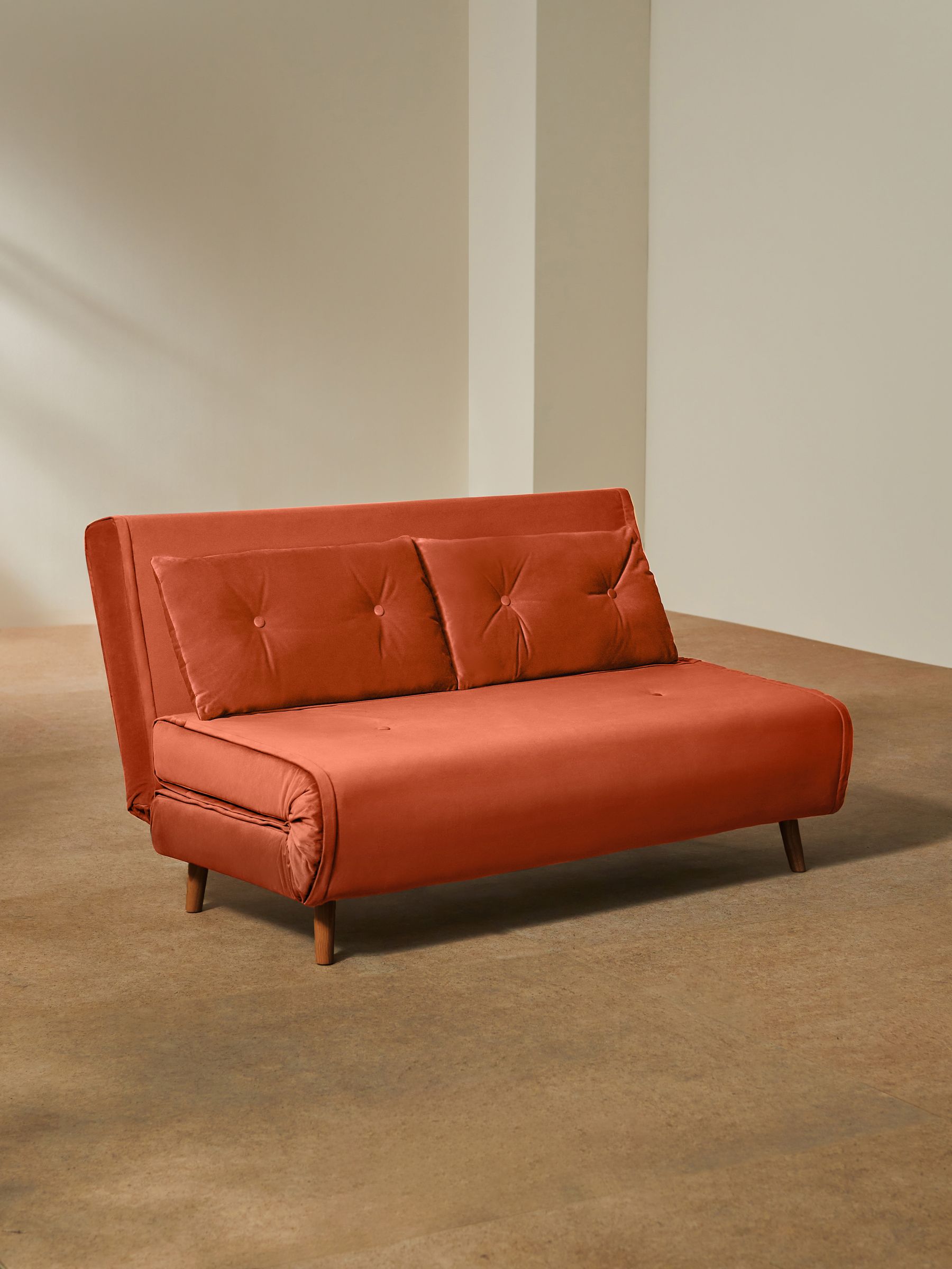 Large Borg Haru 2 Seater Sofa Bed in Smooth Velvet Tan Orange - Image 2 of 9