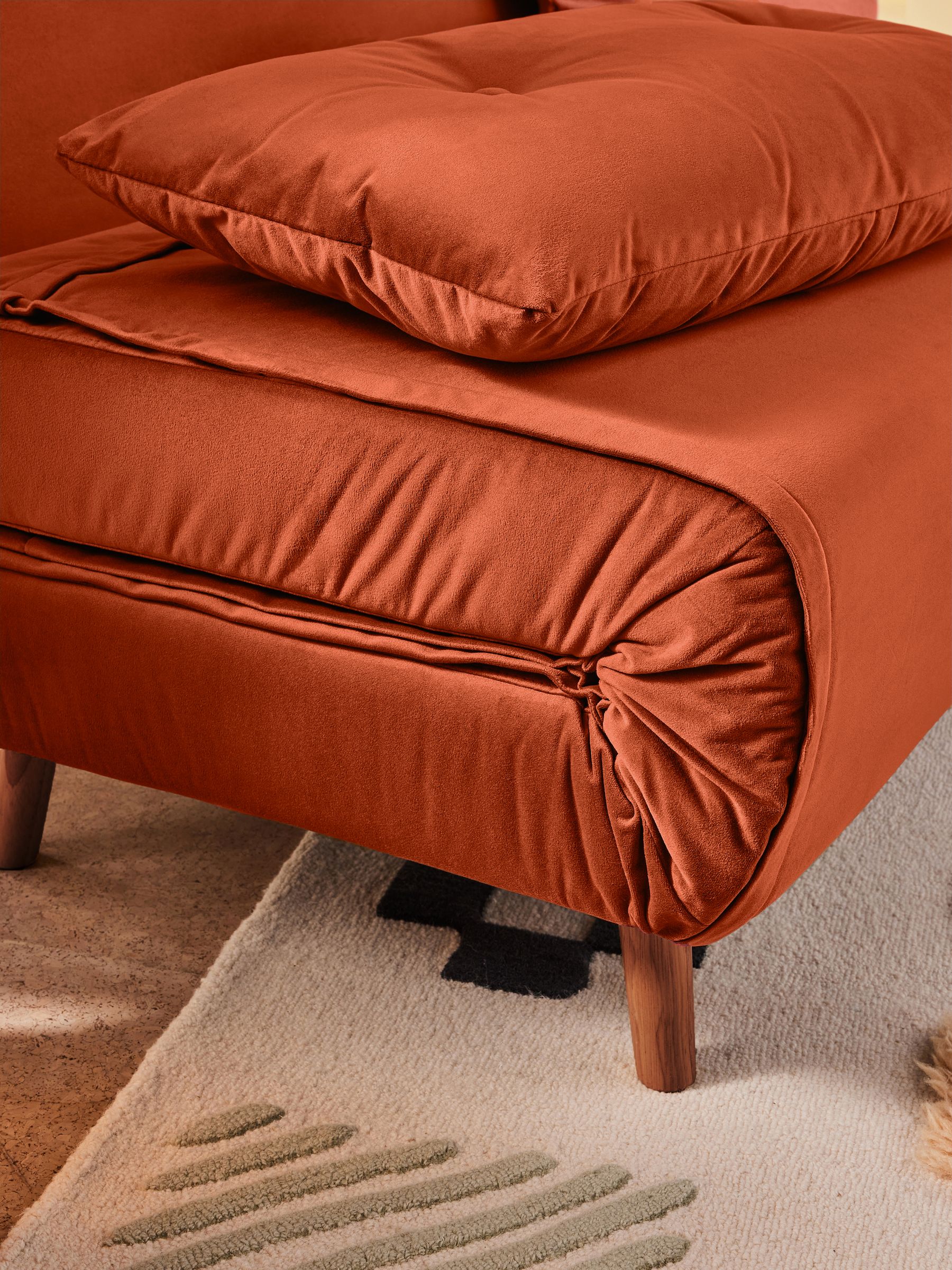 Large Borg Haru 2 Seater Sofa Bed in Smooth Velvet Tan Orange - Image 3 of 9