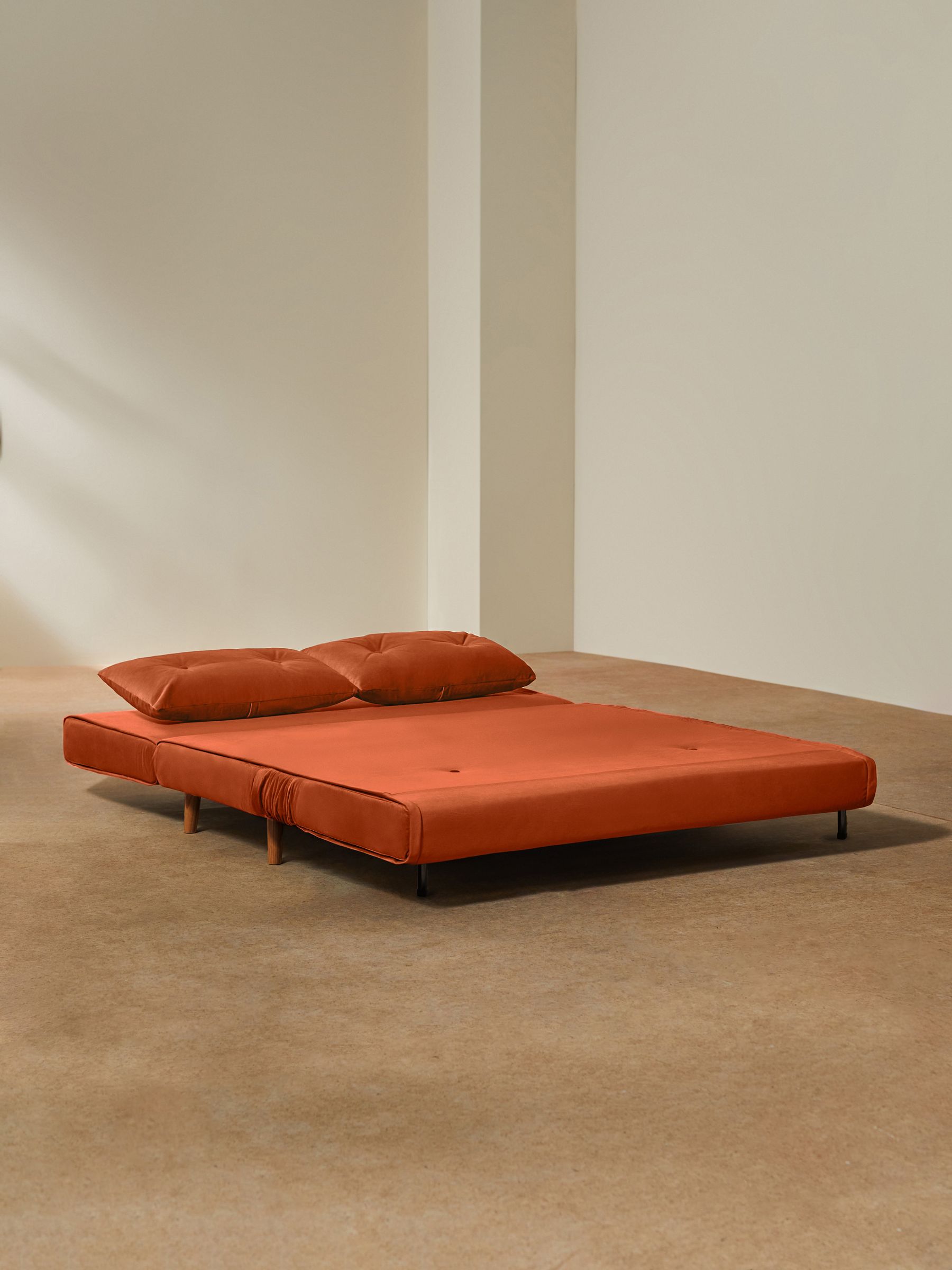 Large Borg Haru 2 Seater Sofa Bed in Smooth Velvet Tan Orange - Image 6 of 9