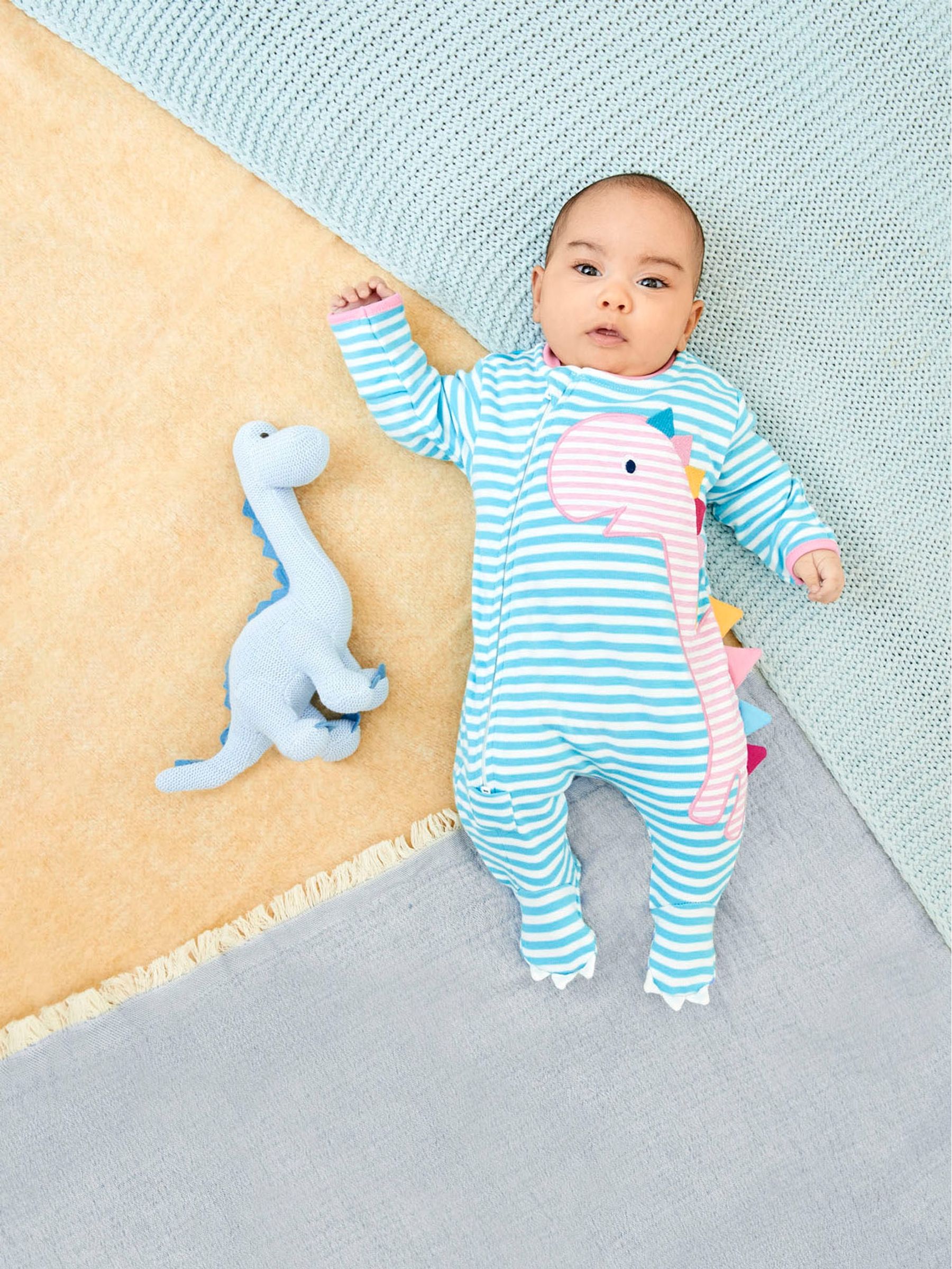 Pink Dinosaur Personalised Appliqué Cotton Zip Baby Sleepsuit - Image 1 of 5
