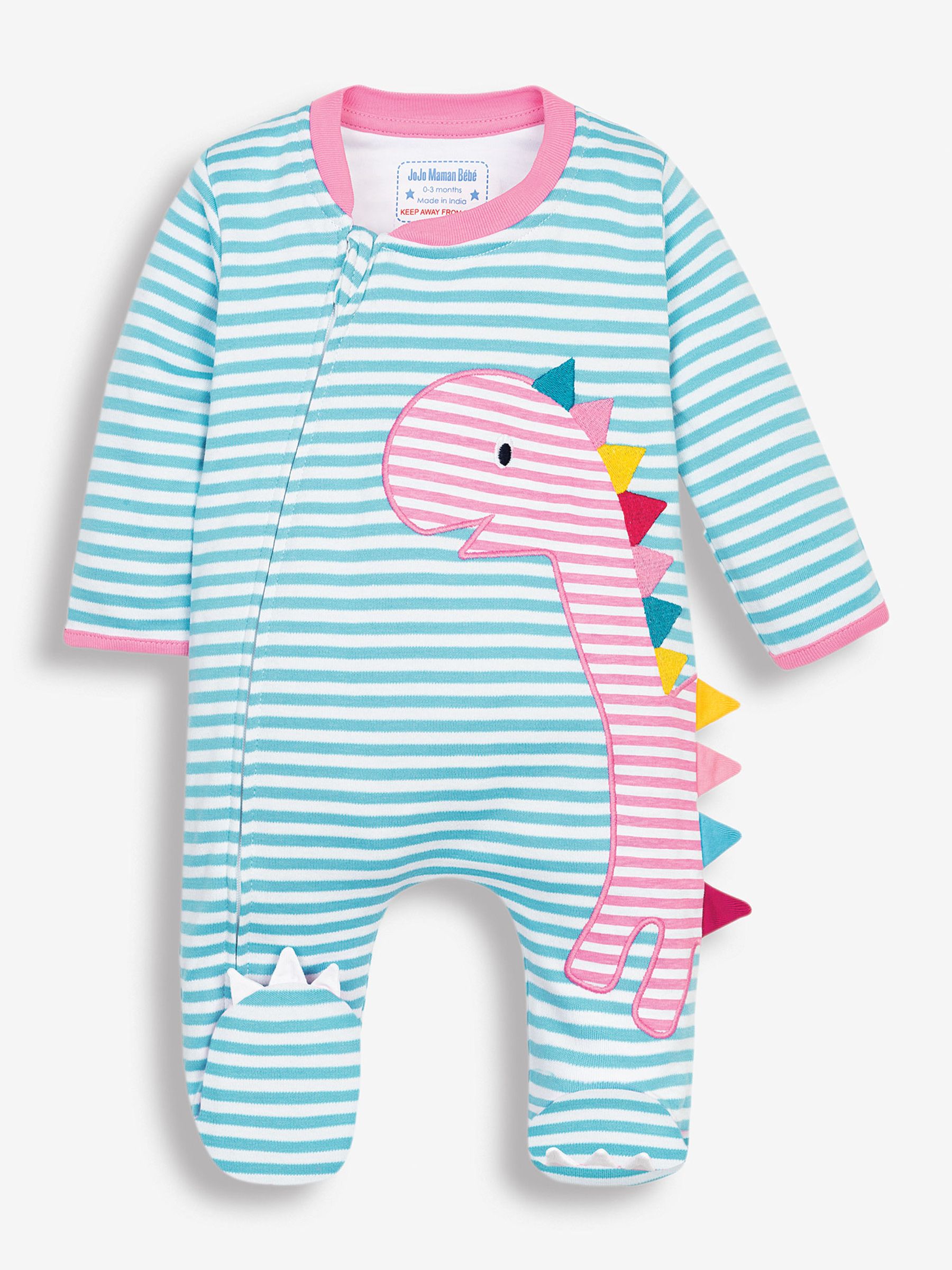 Pink Dinosaur Personalised Appliqué Cotton Zip Baby Sleepsuit - Image 3 of 5