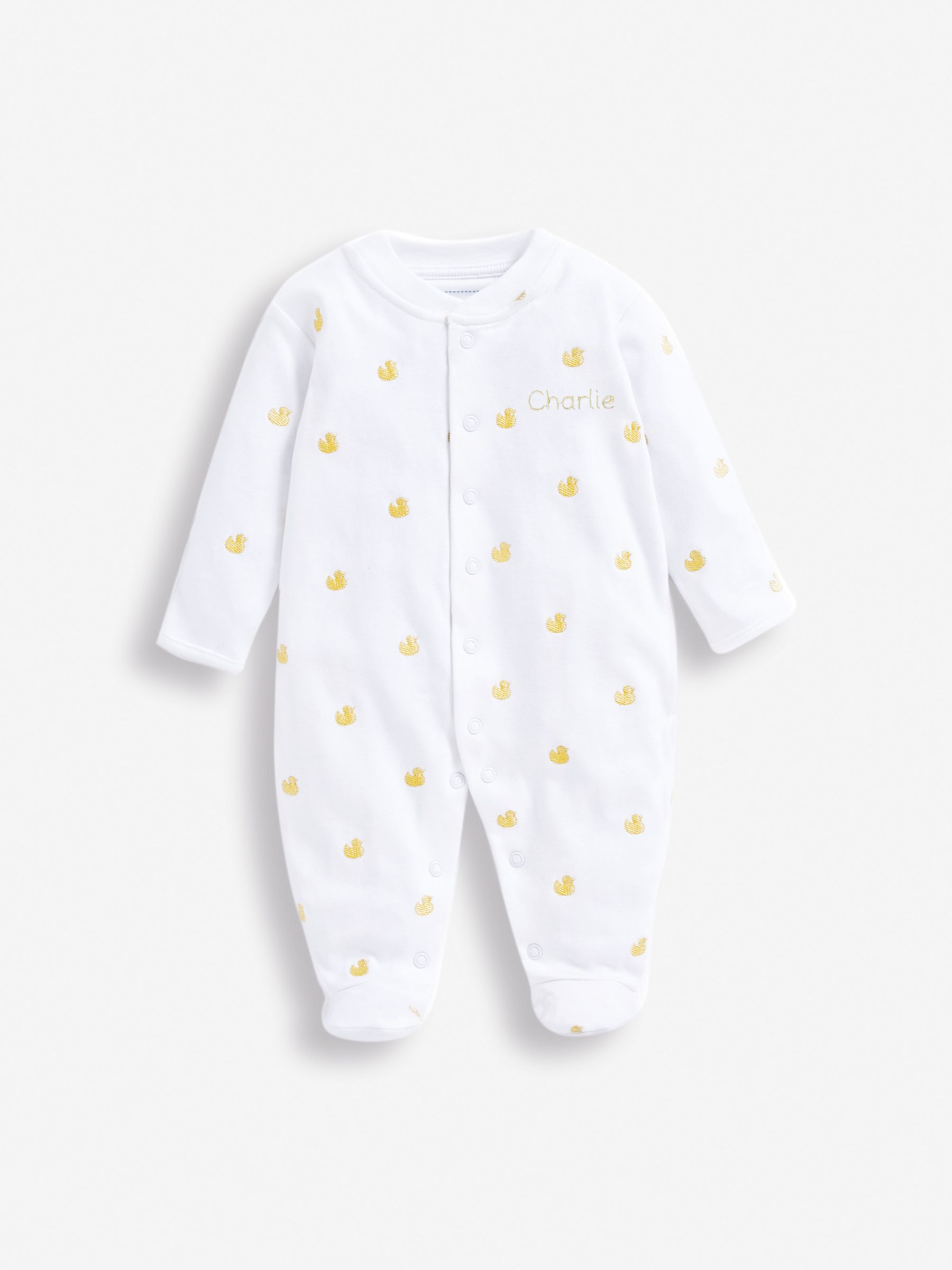 Yellow Duck Personalised Embroidered Cotton Baby Sleepsuit - Image 1 of 4