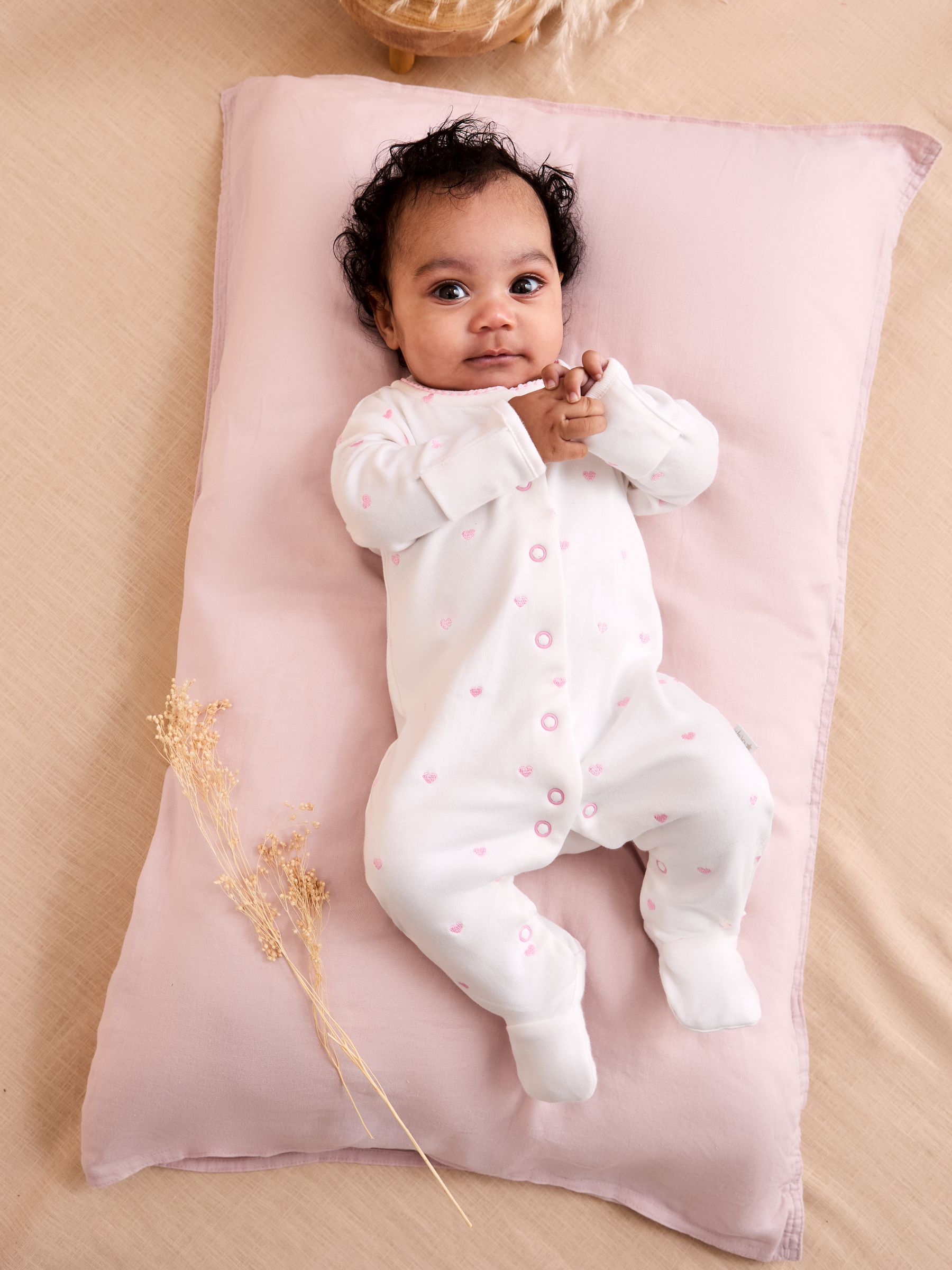 Pink Heart Personalised Embroidered Cotton Baby Sleepsuit - Image 3 of 4