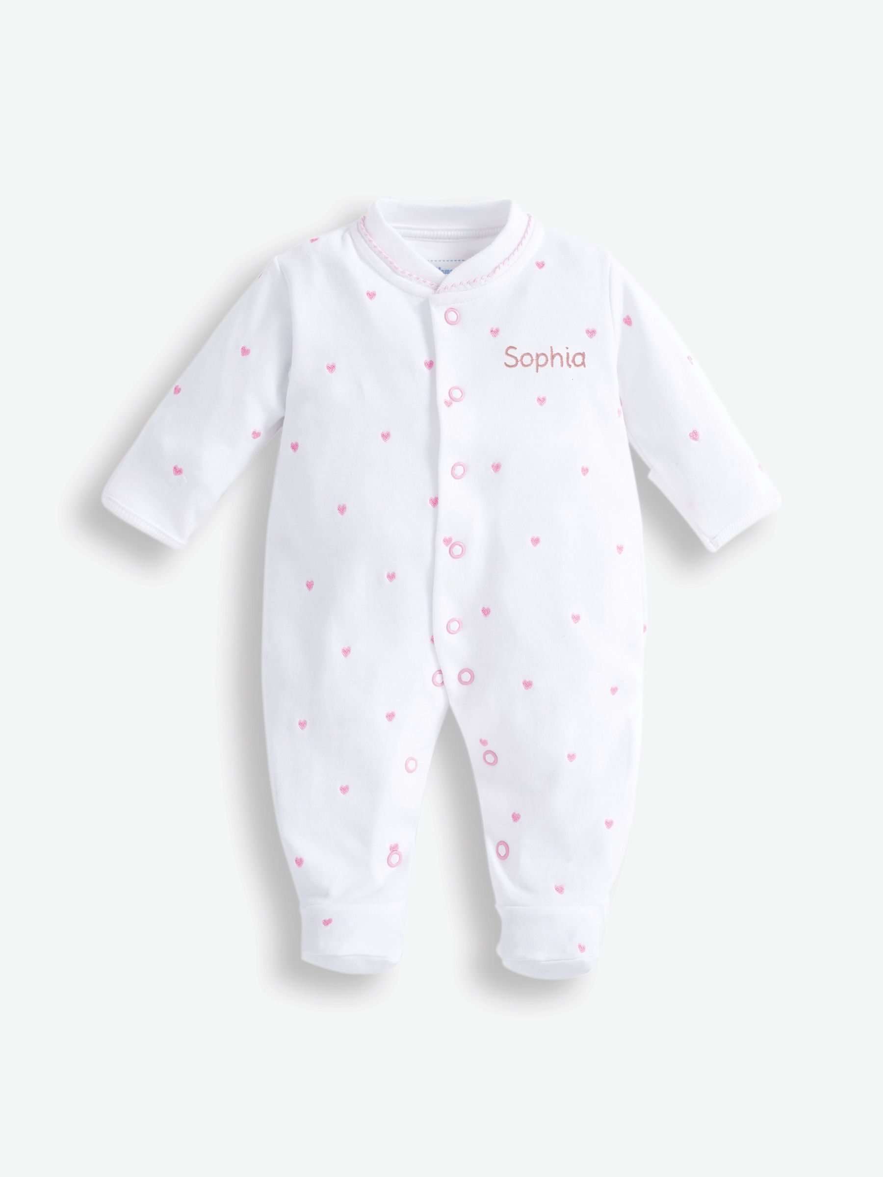 Pink Heart Personalised Embroidered Cotton Baby Sleepsuit - Image 7 of 8