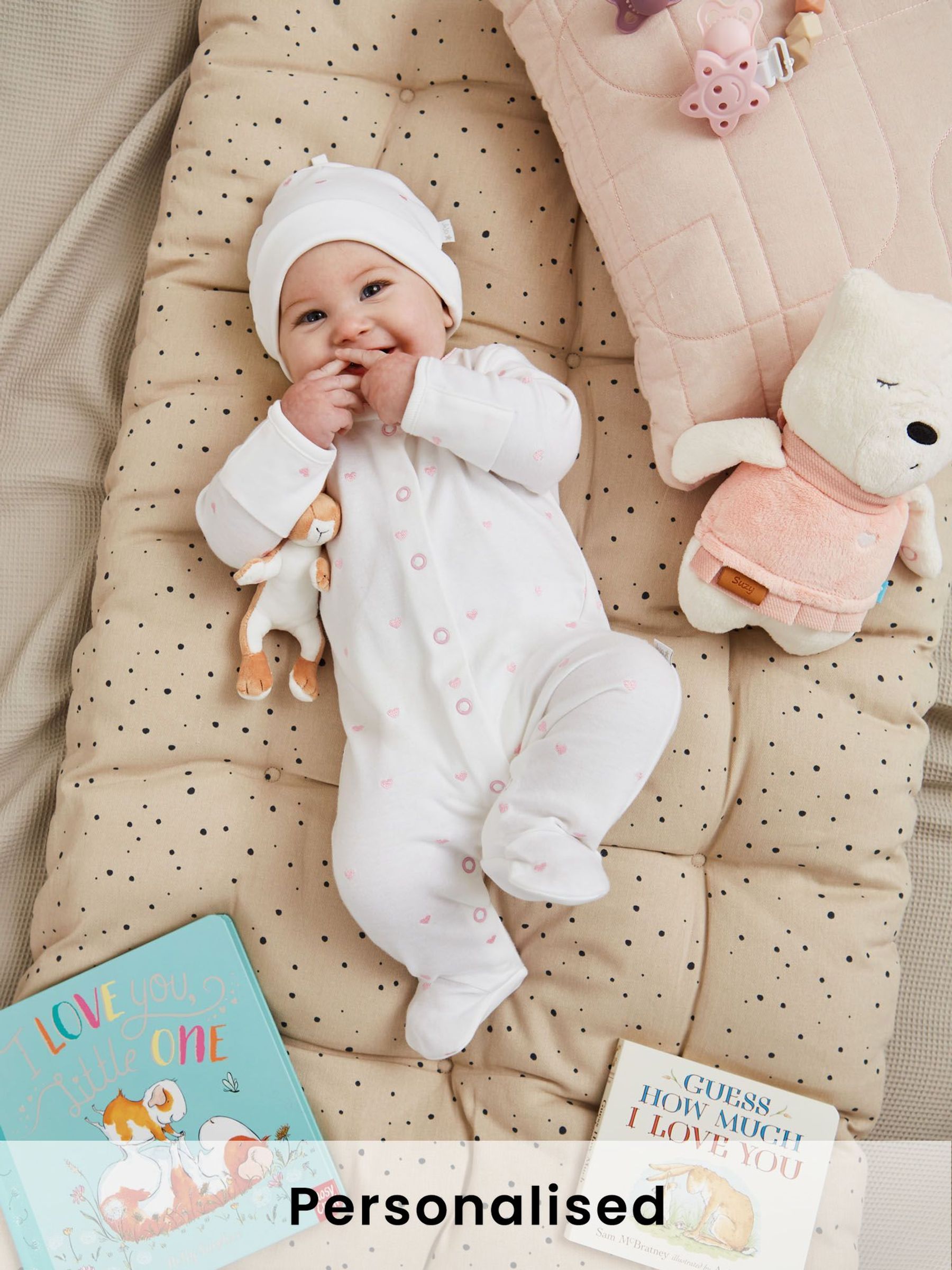 Pink Heart Personalised Embroidered Cotton Baby Sleepsuit - Image 9 of 9