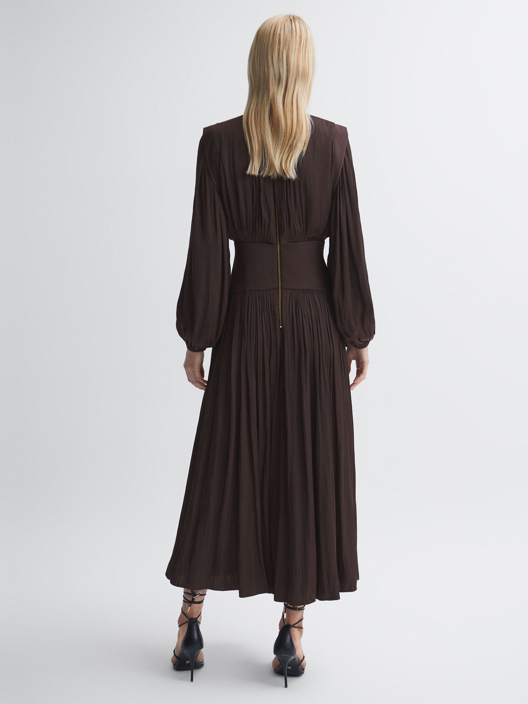 Florere Pleated Midi Dress in Chocolate - Image 5 of 7