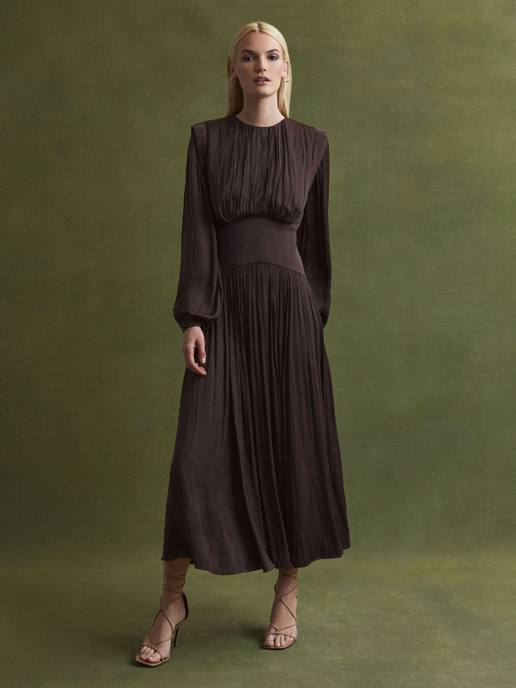 Florere Pleated Midi Dress in Chocolate - Image 6 of 7