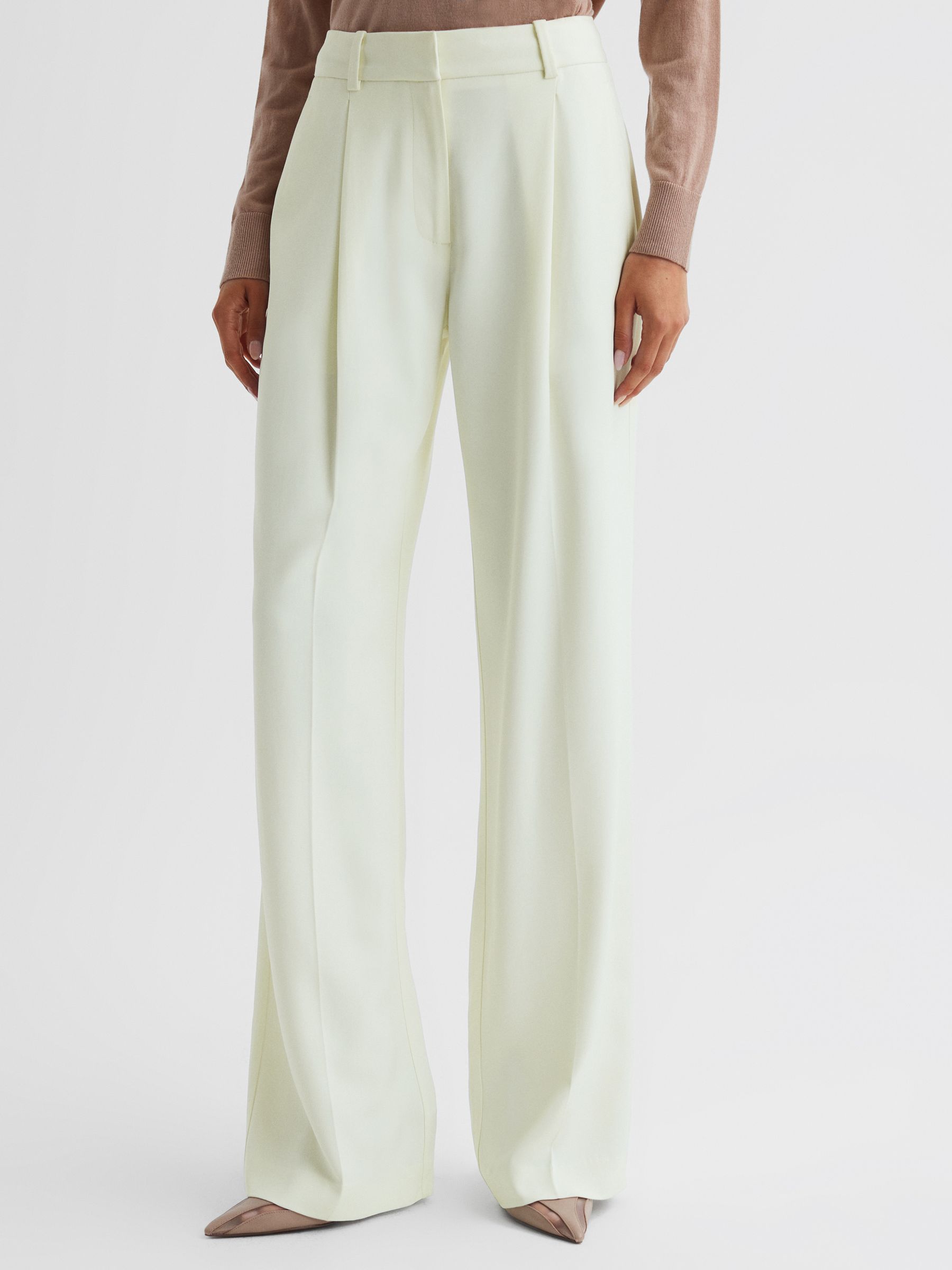 Mid Rise Wide Leg Trousers in Pale Yellow - Image 3 of 5