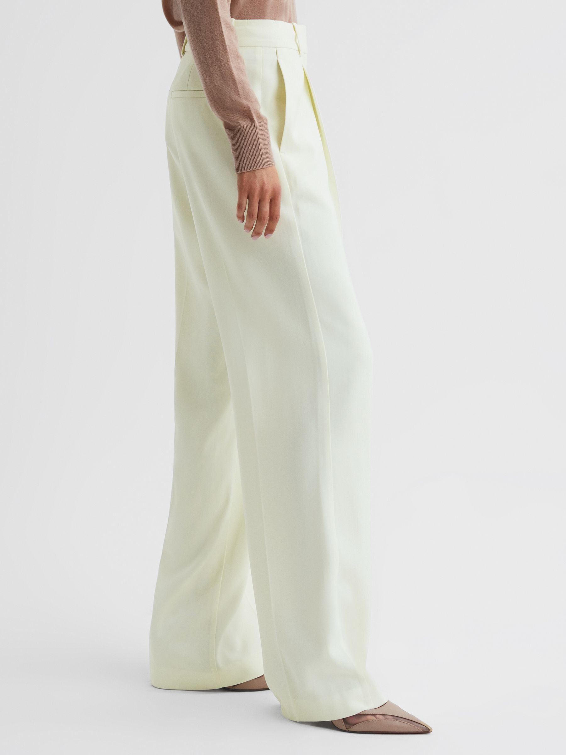 Mid Rise Wide Leg Trousers in Pale Yellow - Image 4 of 5