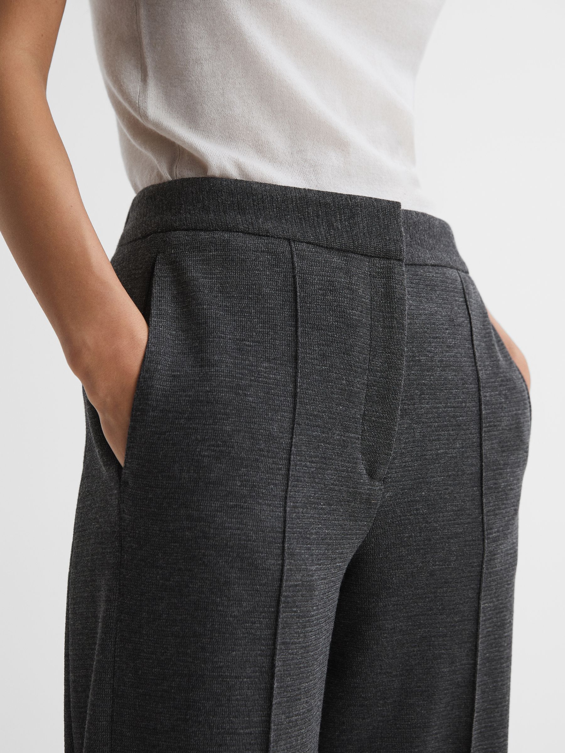 Petite Wool Blend Wide Leg Suit Trousers in Grey Melange - Image 3 of 6