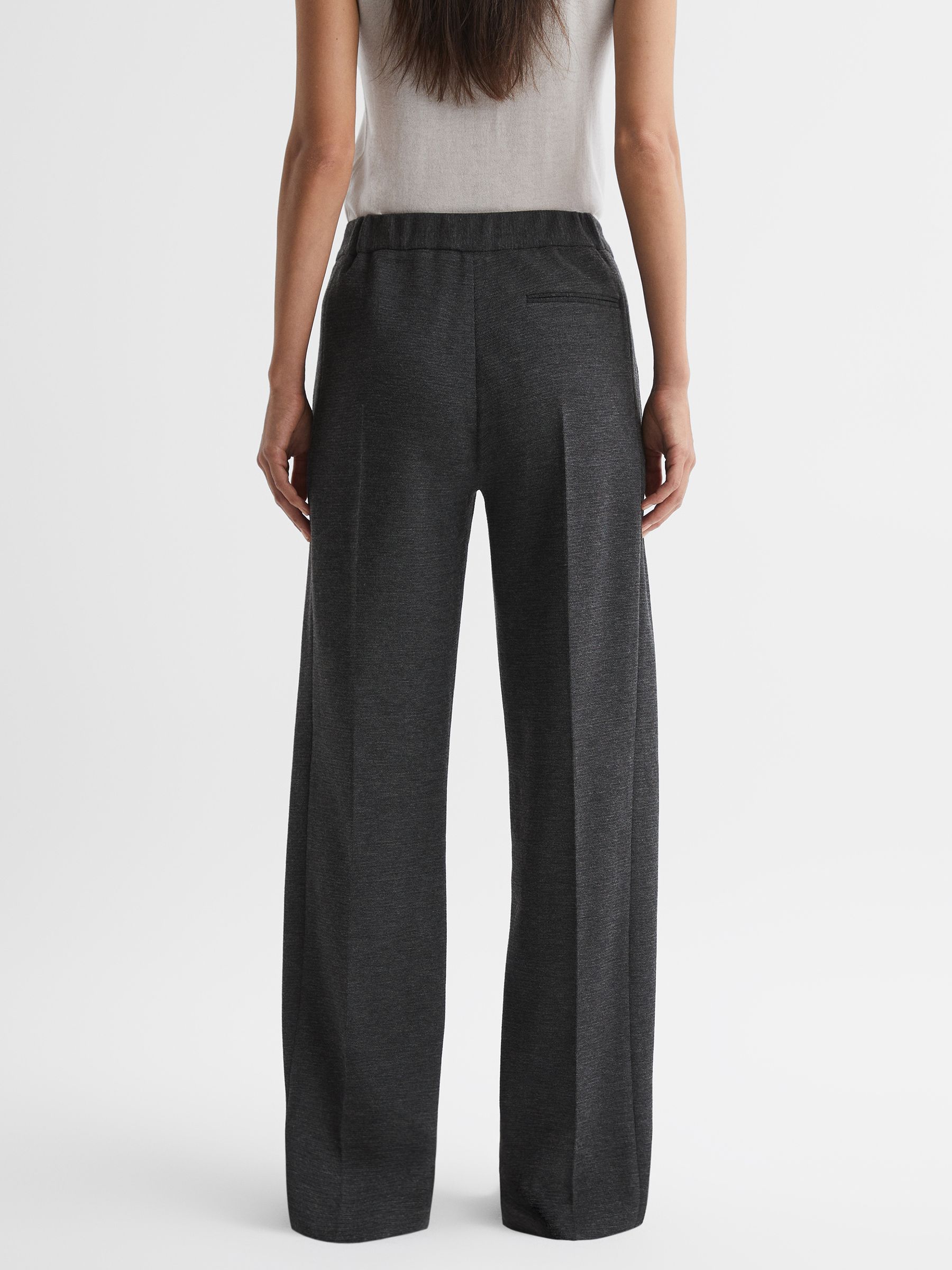 Petite Wool Blend Wide Leg Suit Trousers in Grey Melange - Image 4 of 6