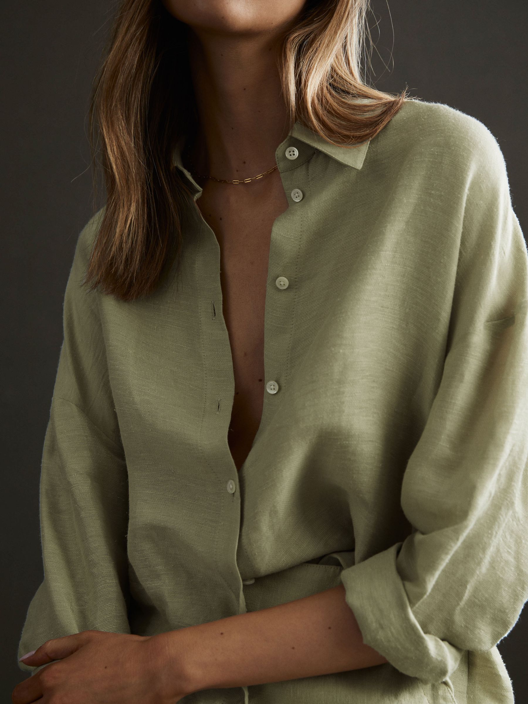 Oversized Long Sleeve Shirt in Khaki - Image 4 of 6