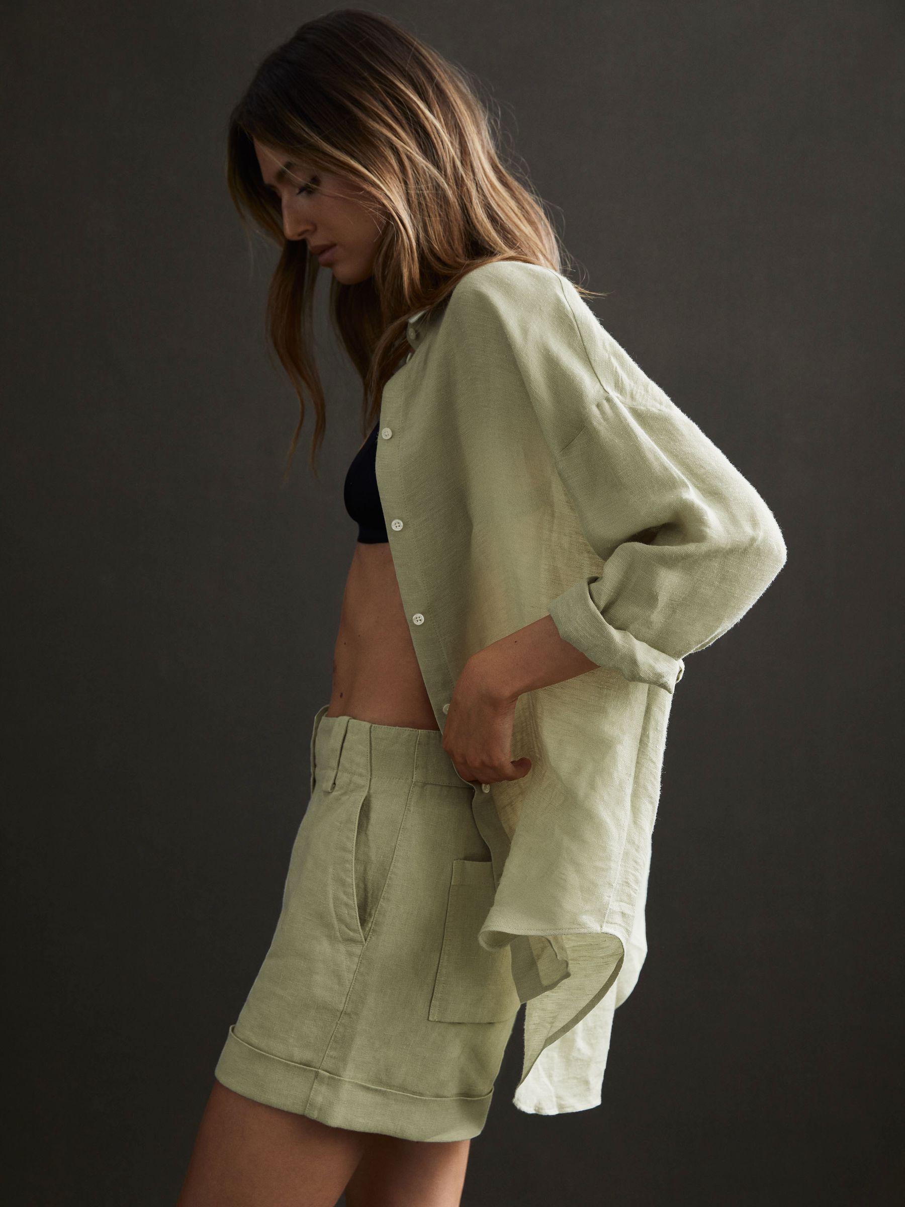 Oversized Long Sleeve Shirt in Khaki - Image 6 of 6