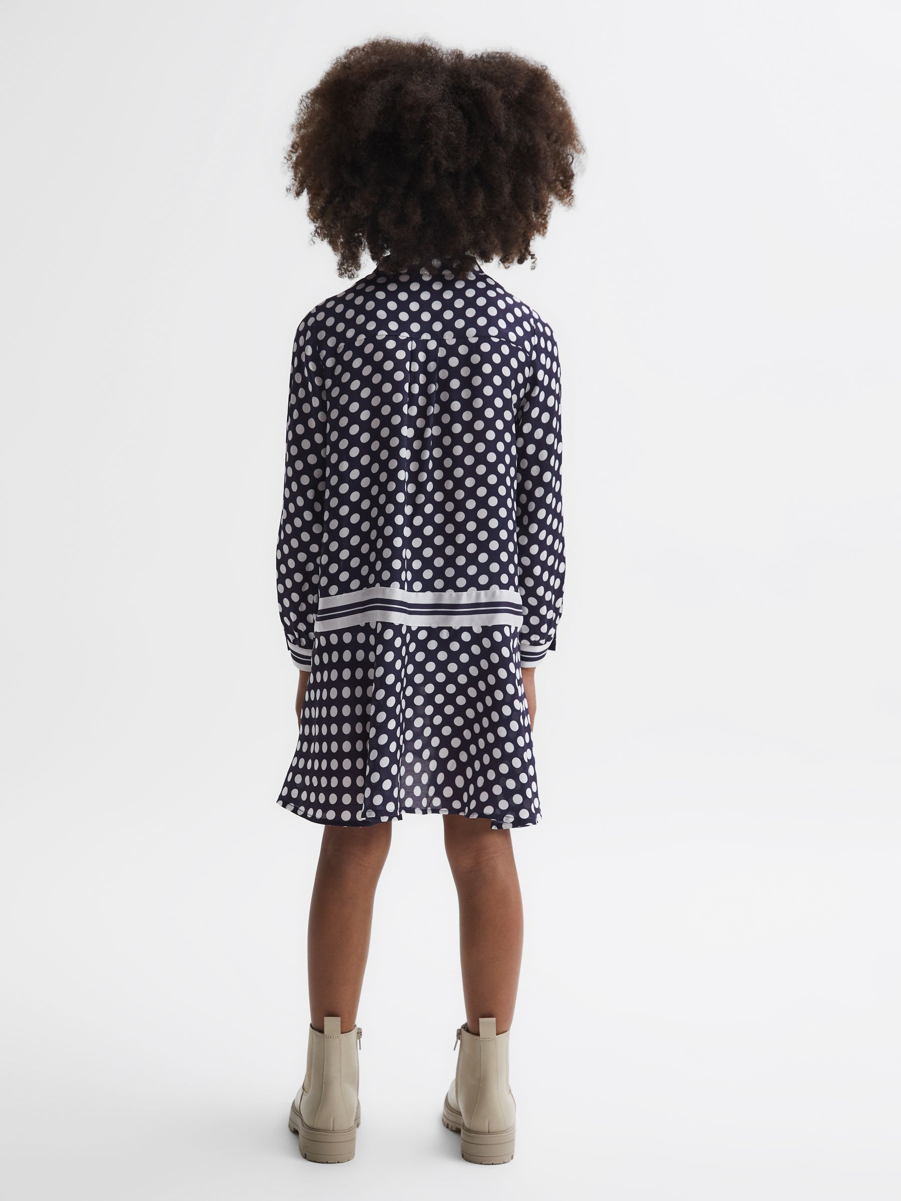 9-14 yrs Polka Dot Long Sleeve Dress in Navy Print - Image 5 of 6