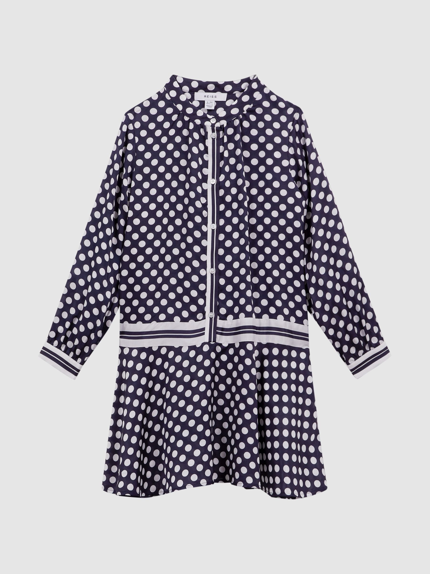 4-9 yrs Polka Dot Long Sleeve Dress in Navy Print - Image 2 of 6