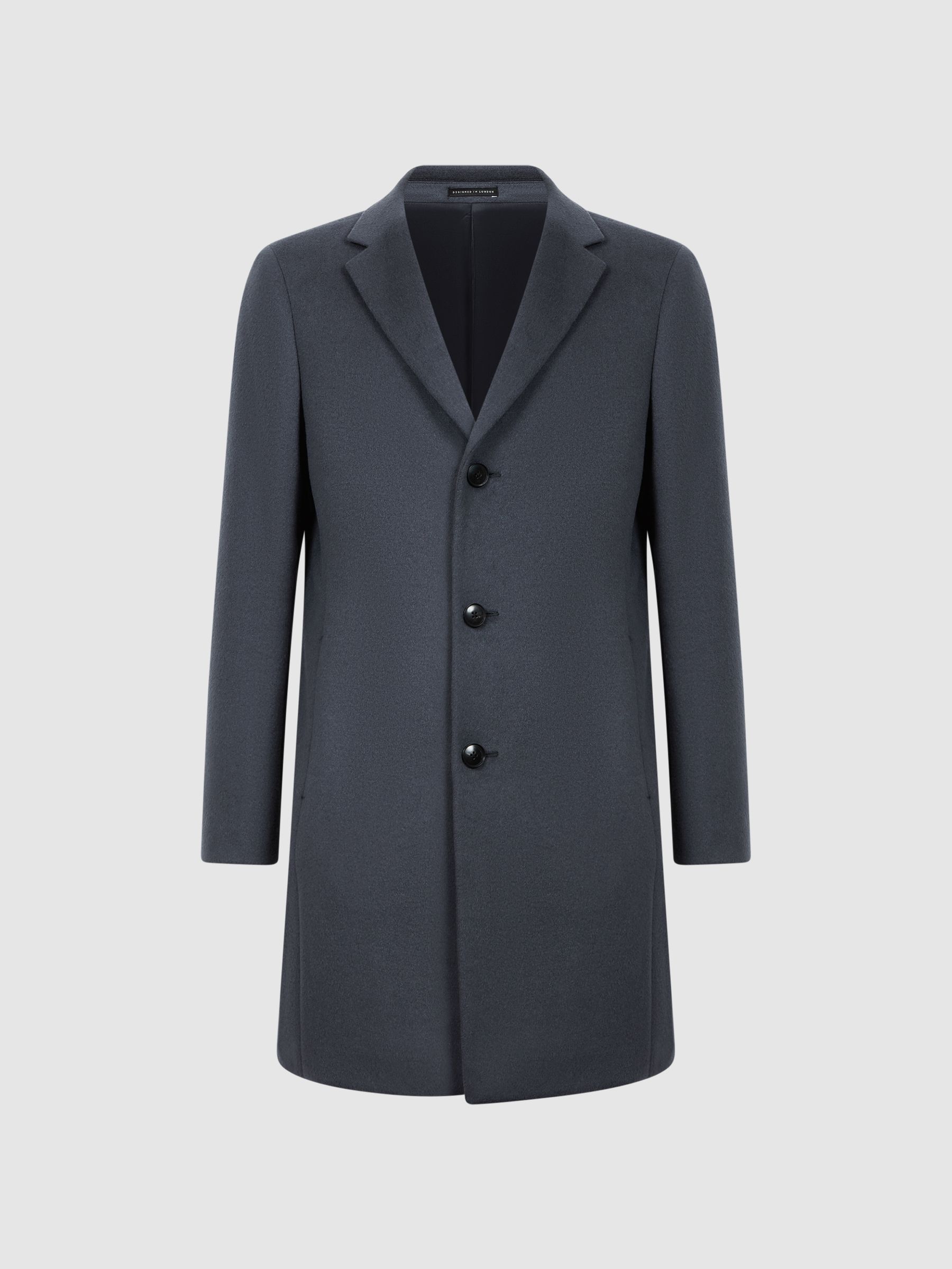 Wool Blend Single Breasted Epsom Overcoat in Airforce Blue - Image 2 of 5 Wool Blend Single Breasted Epsom Overcoat in Airforce Blue - Image 2 of 5