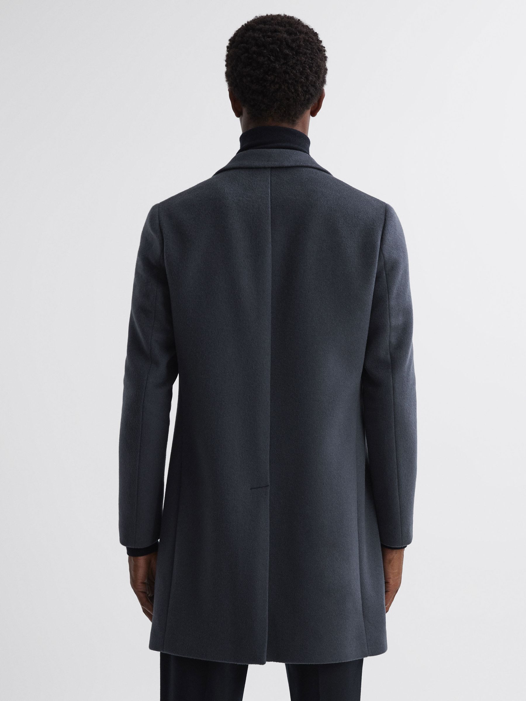 Wool Blend Single Breasted Epsom Overcoat in Airforce Blue - Image 5 of 5
