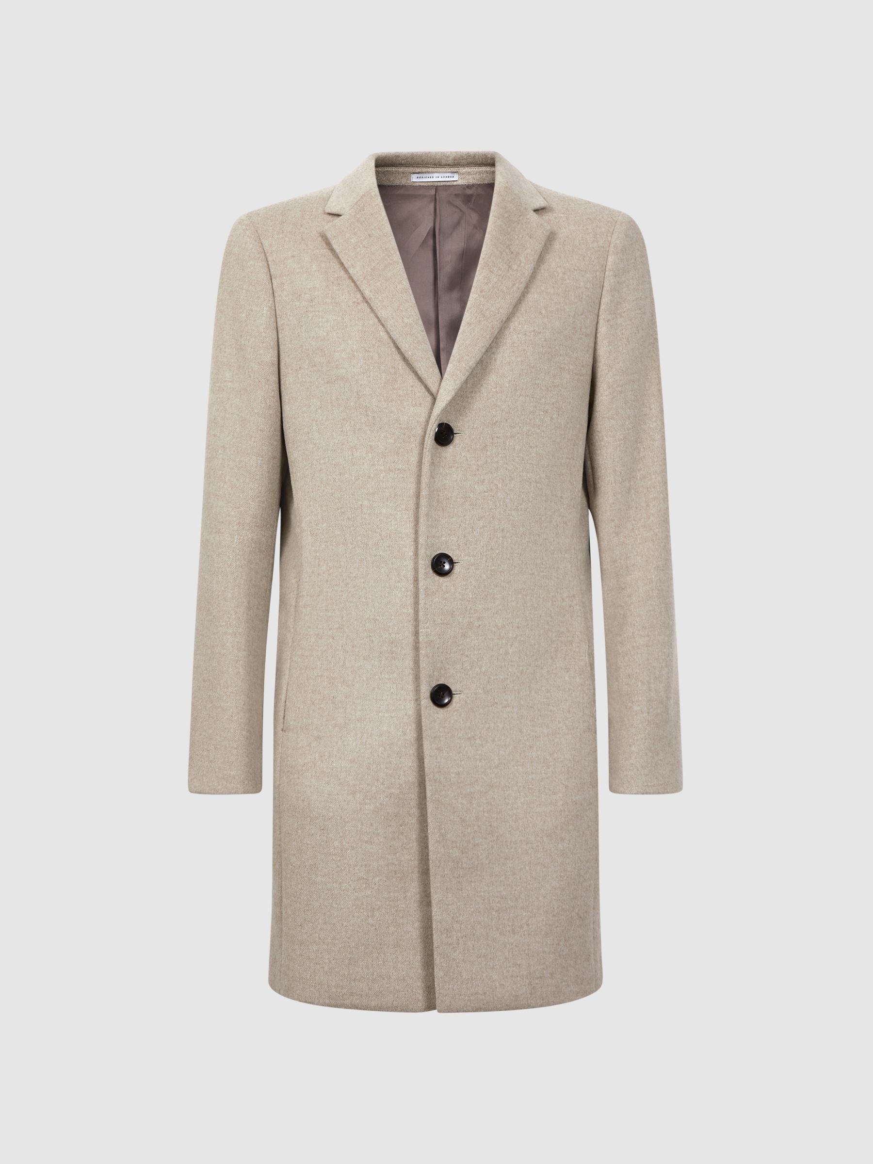 Wool Blend Single Breasted Epsom Overcoat in Stone Melange - Image 2 of 5