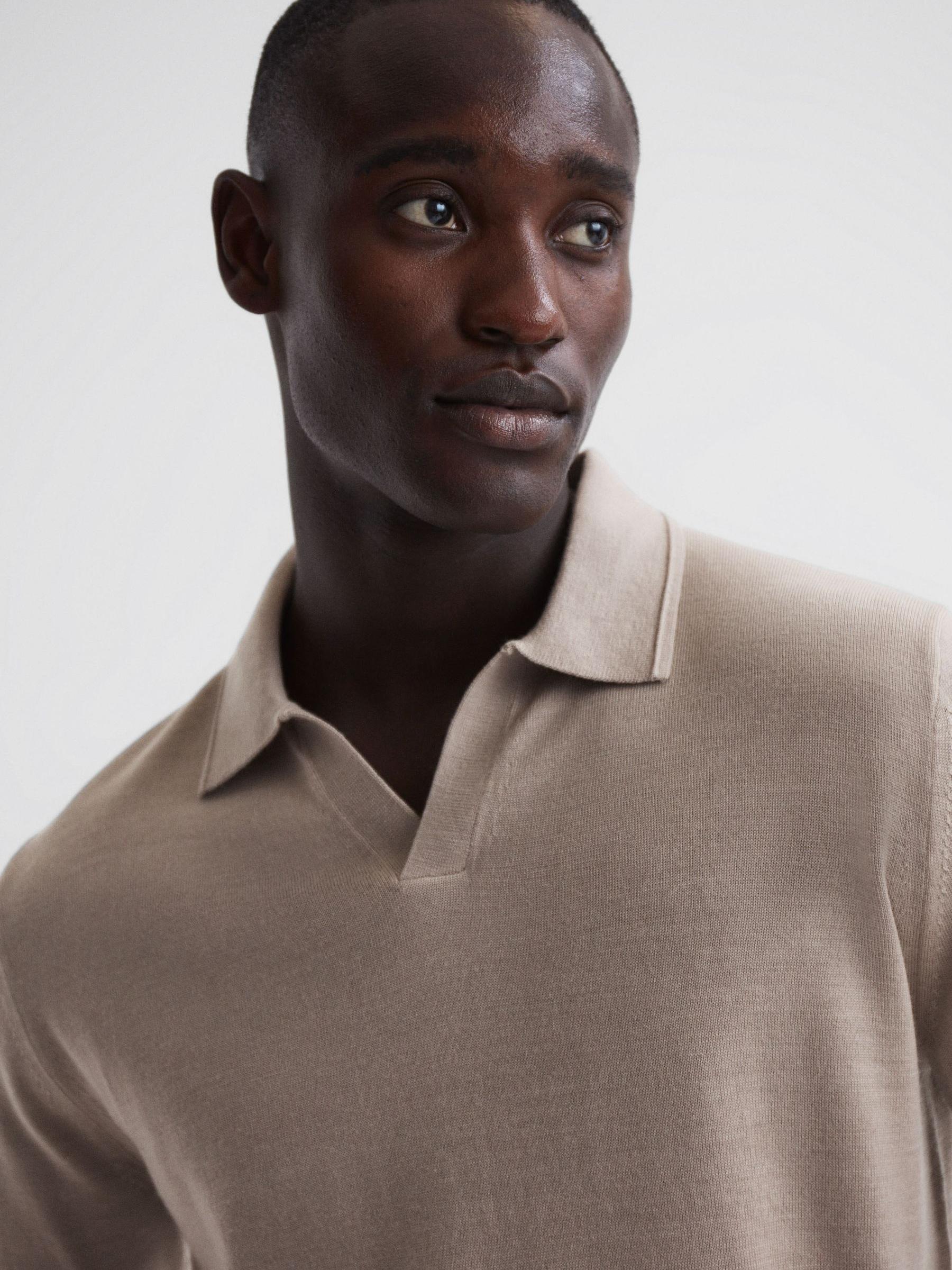 Milburn Mink Merino Wool Open Collar Polo Shirt - Image 3 of 5