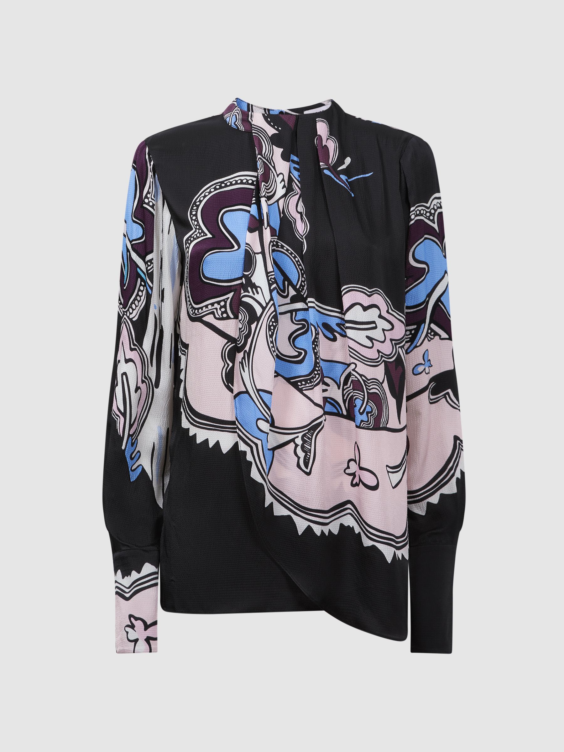 Printed Pleat Front Blouse in Black - Image 2 of 4