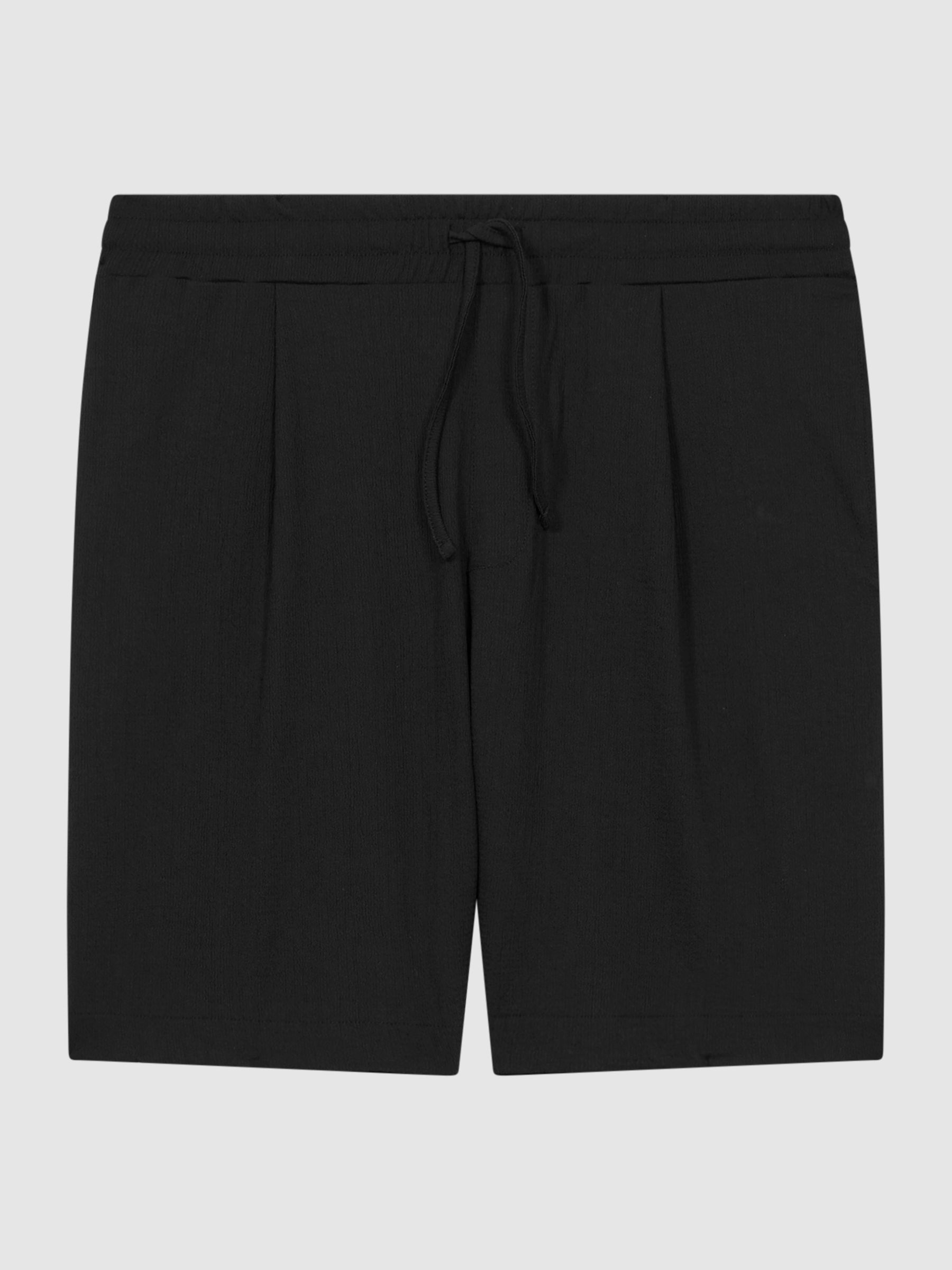 Textured Drawstring Shorts in Black - Image 2 of 4