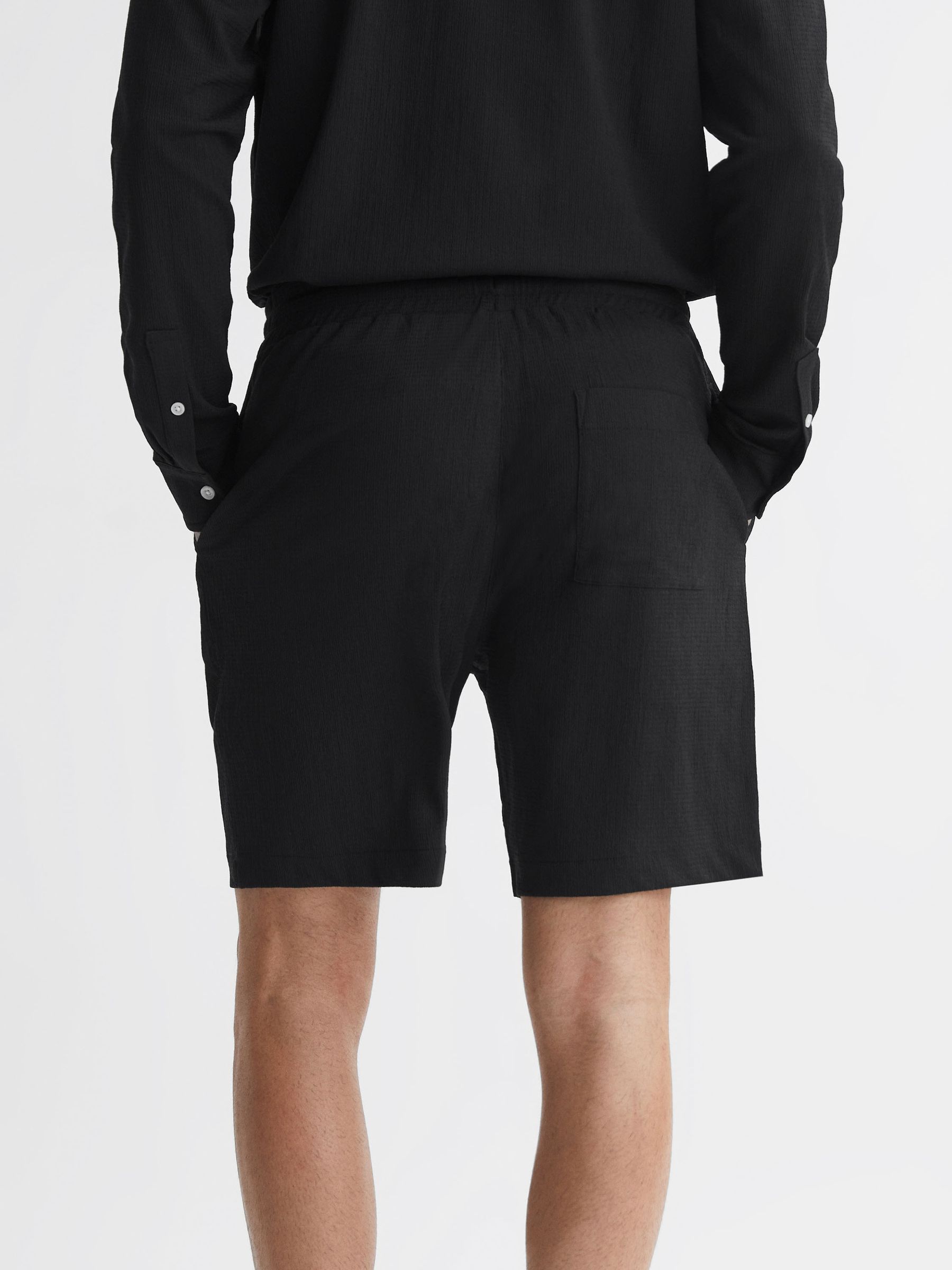 Textured Drawstring Shorts in Black - Image 4 of 4