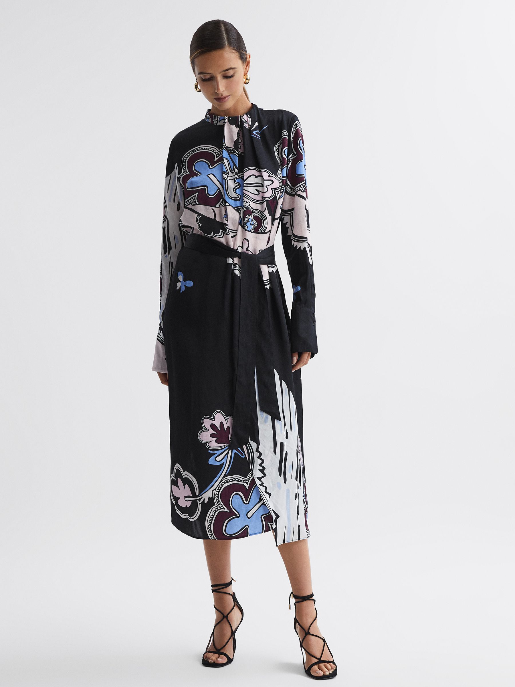 Pleat Front Midi Dress in Black - Image 1 of 5
