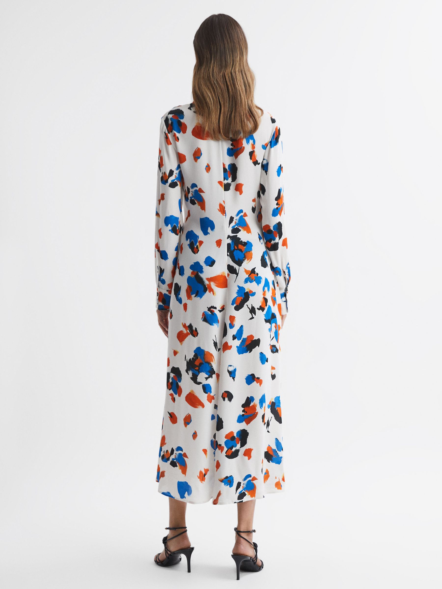Printed Tie Neck Midi Dress in Blue - Image 5 of 5