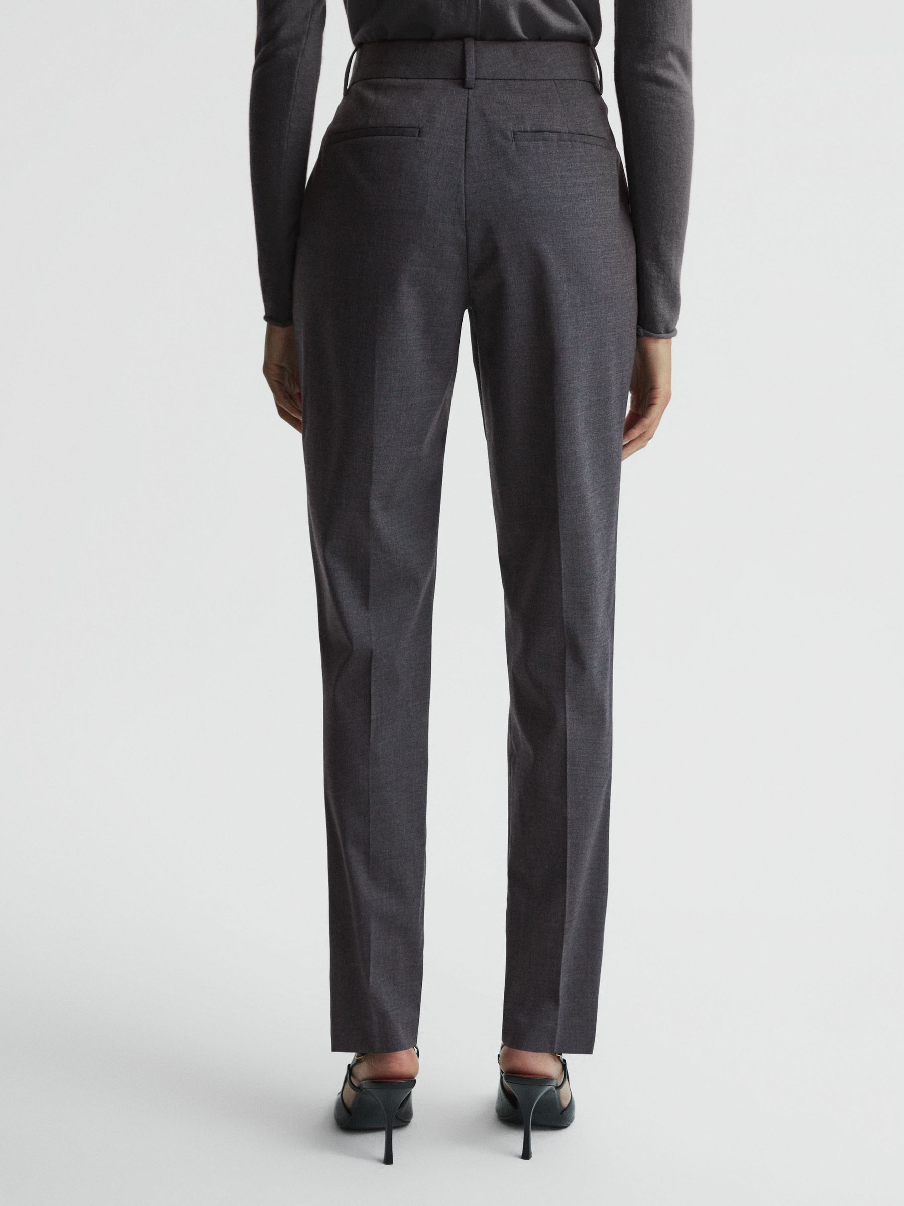 Petite Slim Fit Wool Blend Trousers in Grey Melange - Image 4 of 5