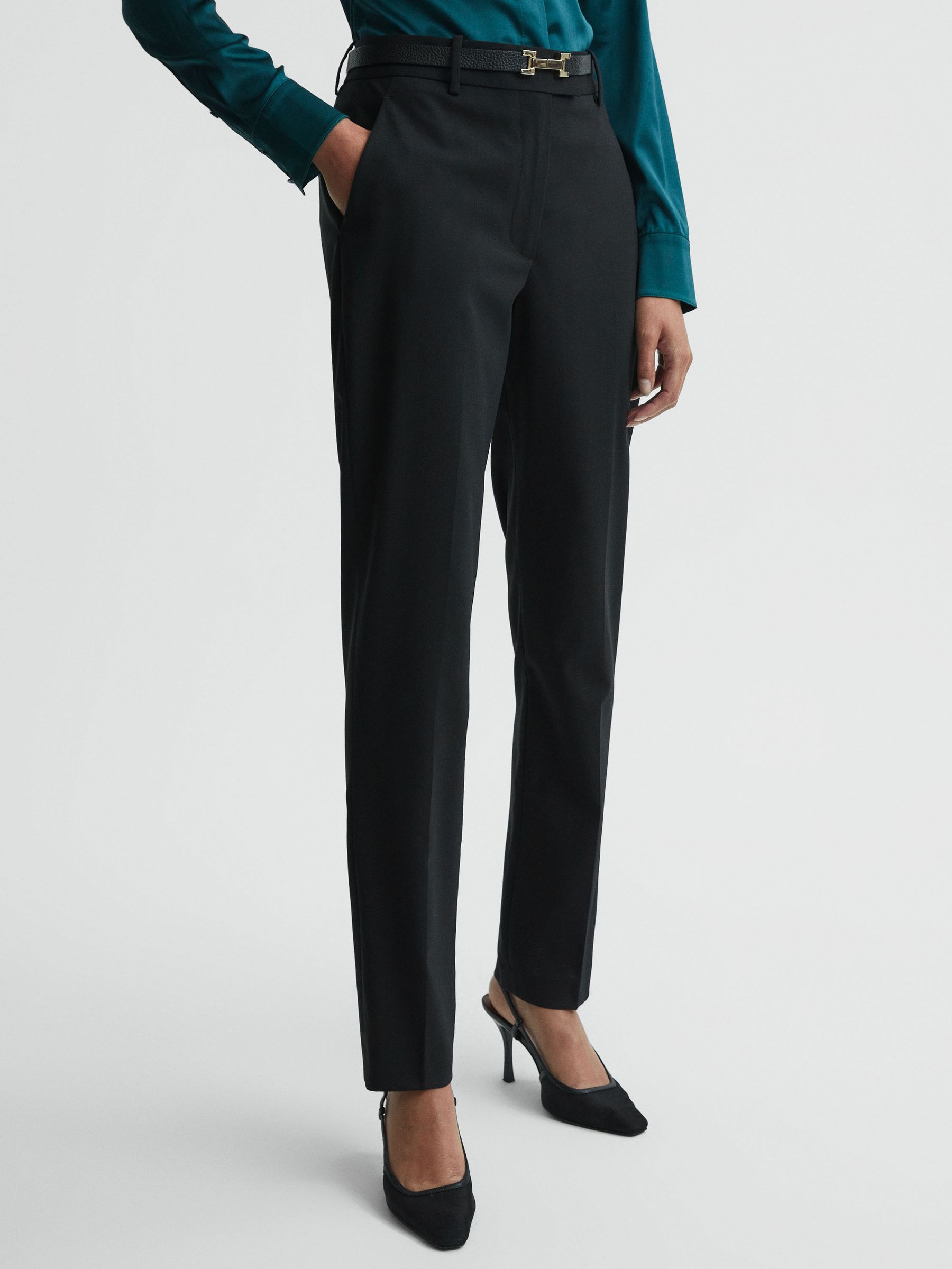 Petite Slim Fit Wool Blend Trousers in Black - Image 1 of 6
