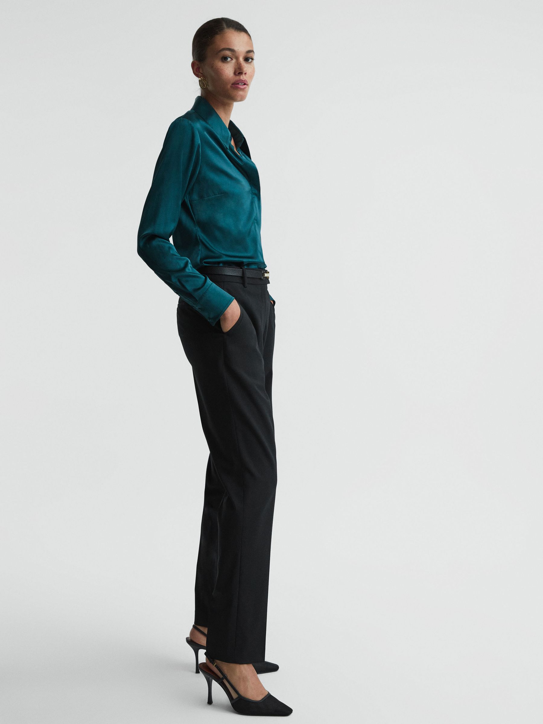 Petite Slim Fit Wool Blend Trousers in Black - Image 3 of 6