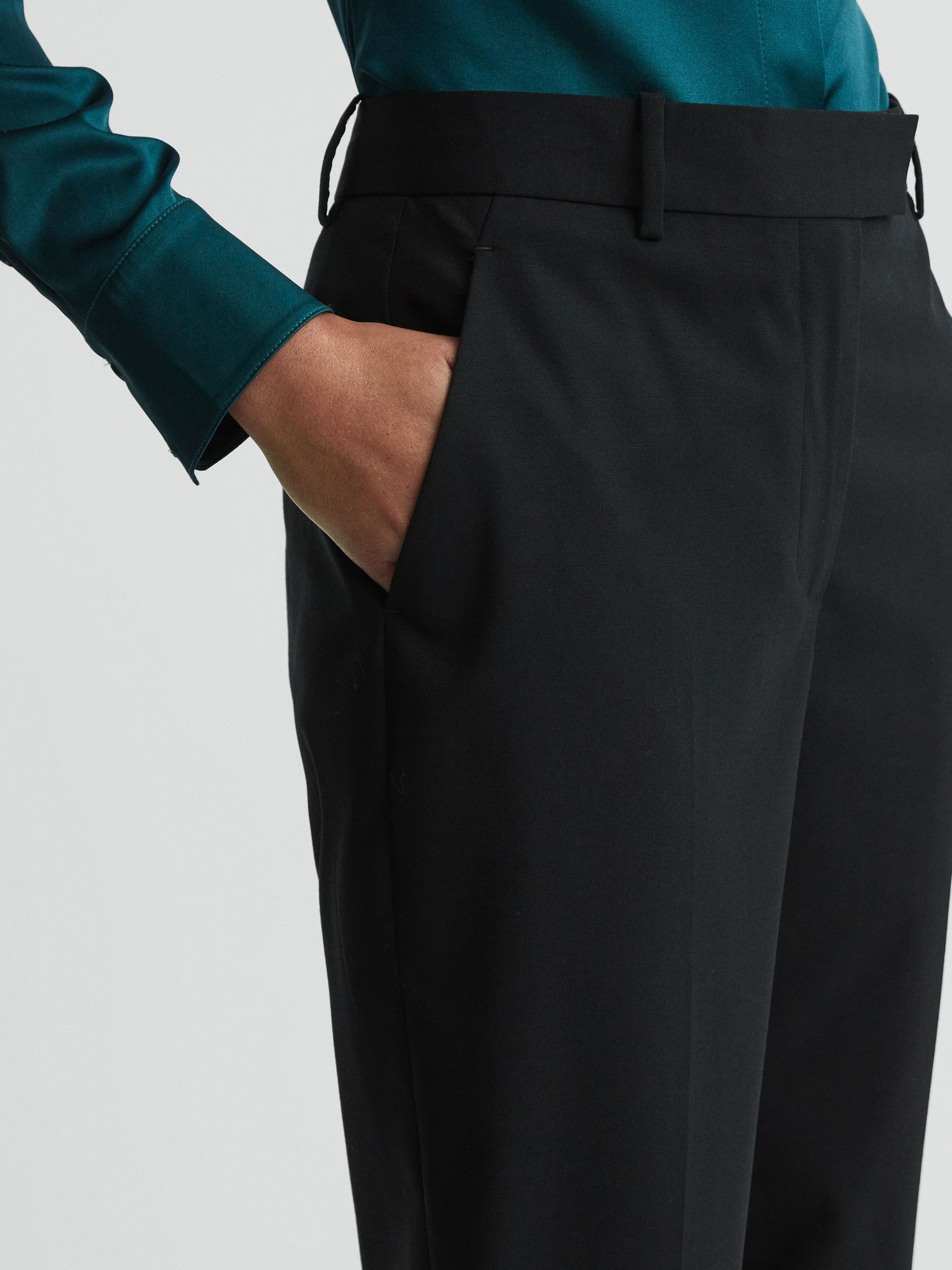 Petite Slim Fit Wool Blend Trousers in Black - Image 4 of 6