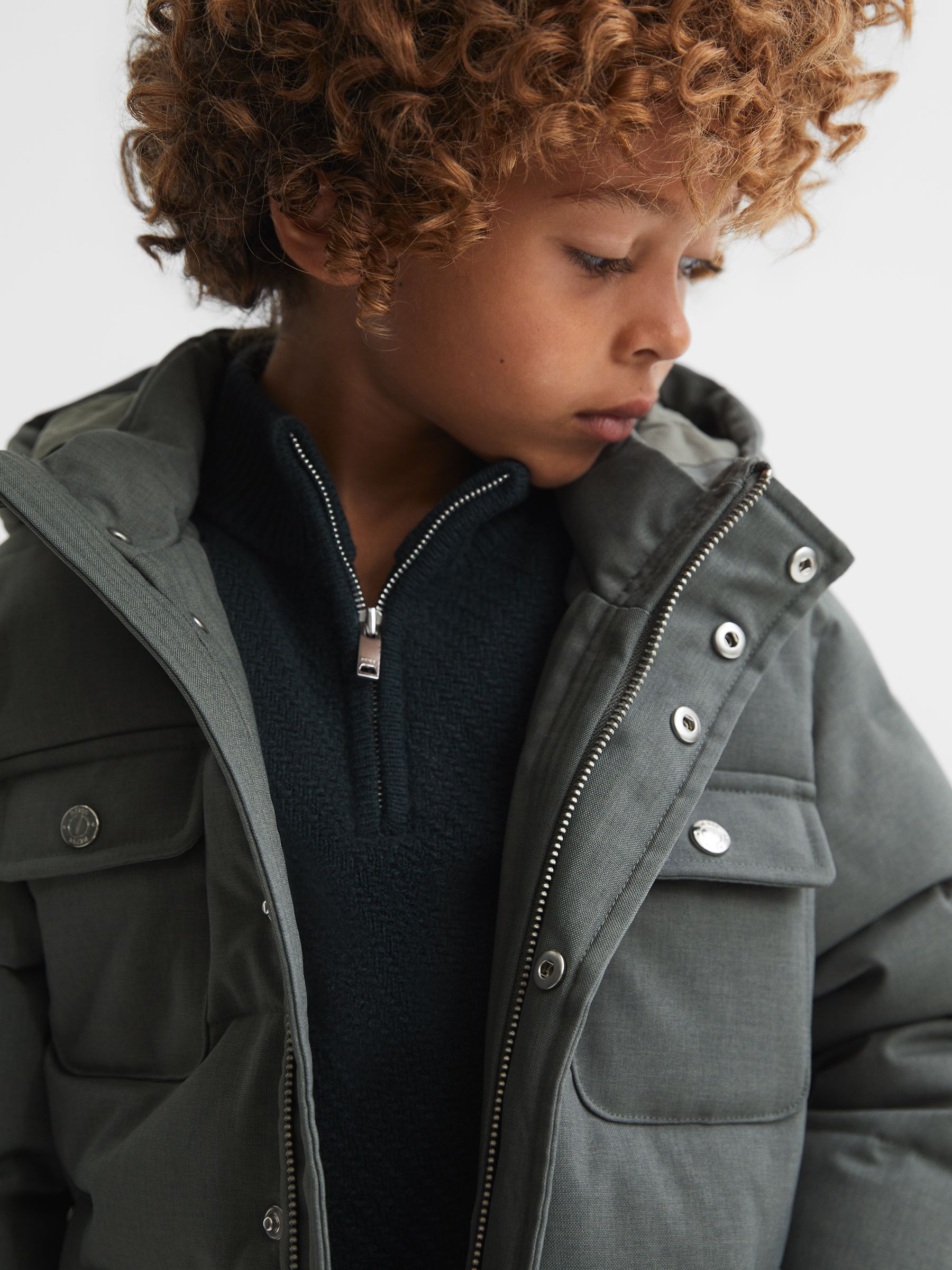 Senior Quilted Hooded Coat in Khaki - Image 4 of 6