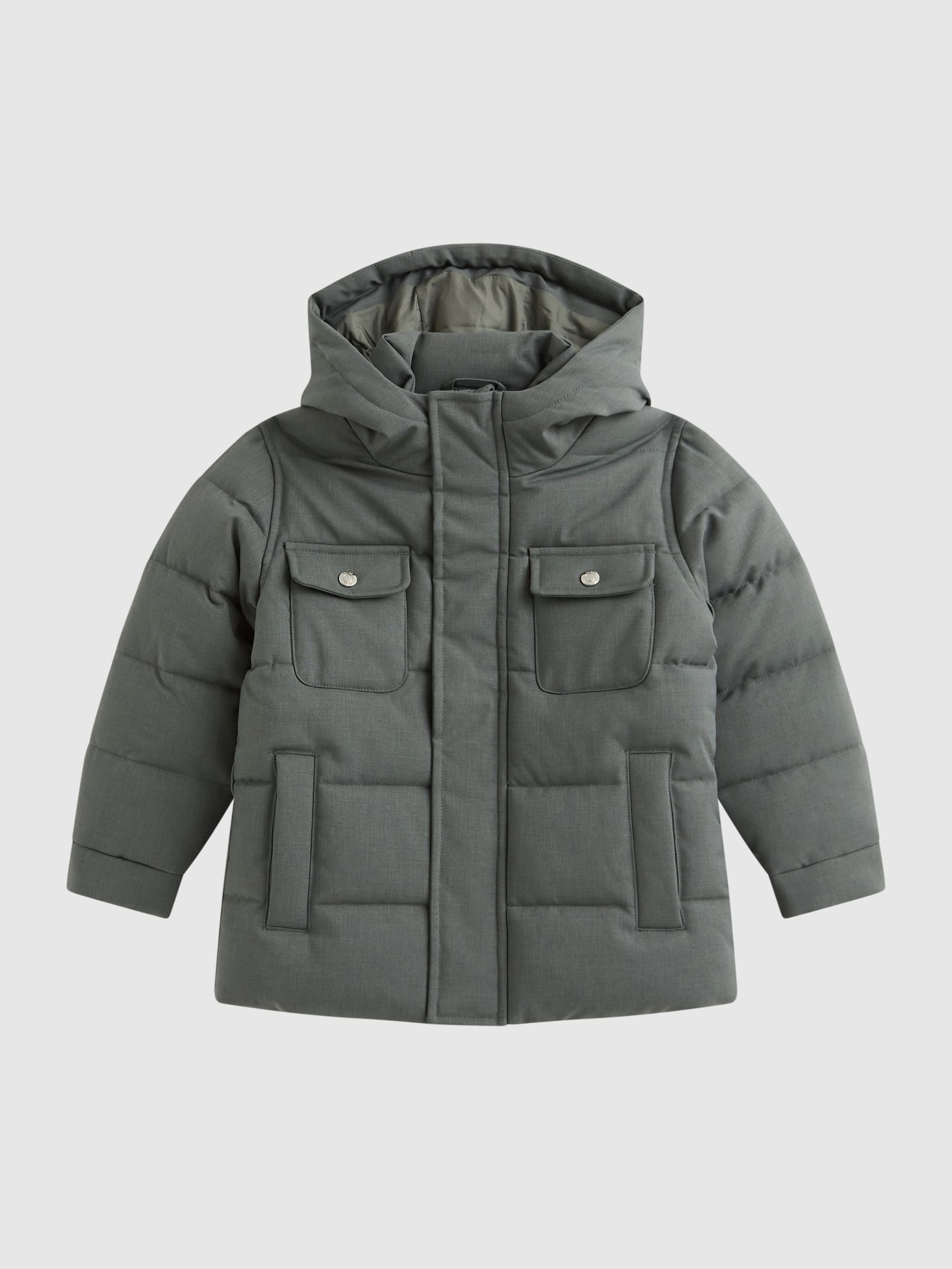 Junior Quilted Hooded Coat in Khaki - Image 2 of 6