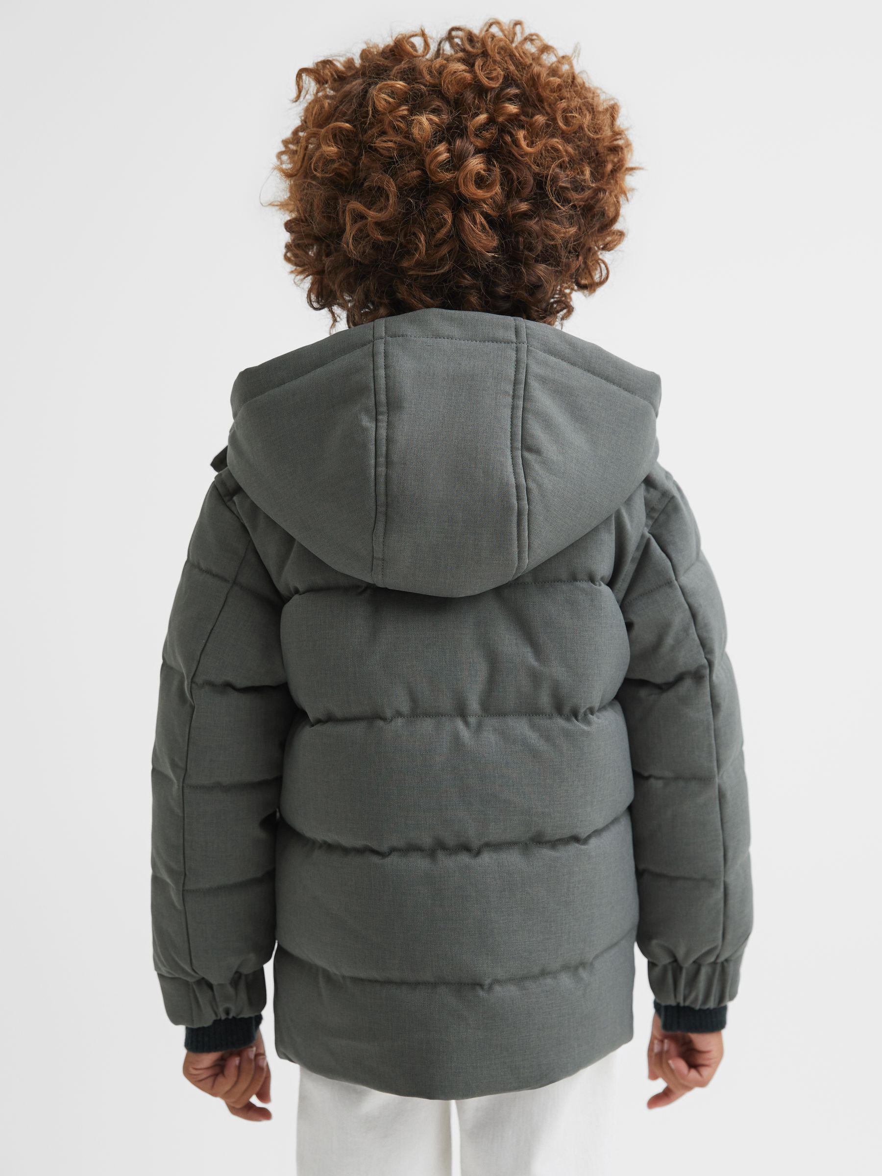 Junior Quilted Hooded Coat in Khaki - Image 5 of 6
