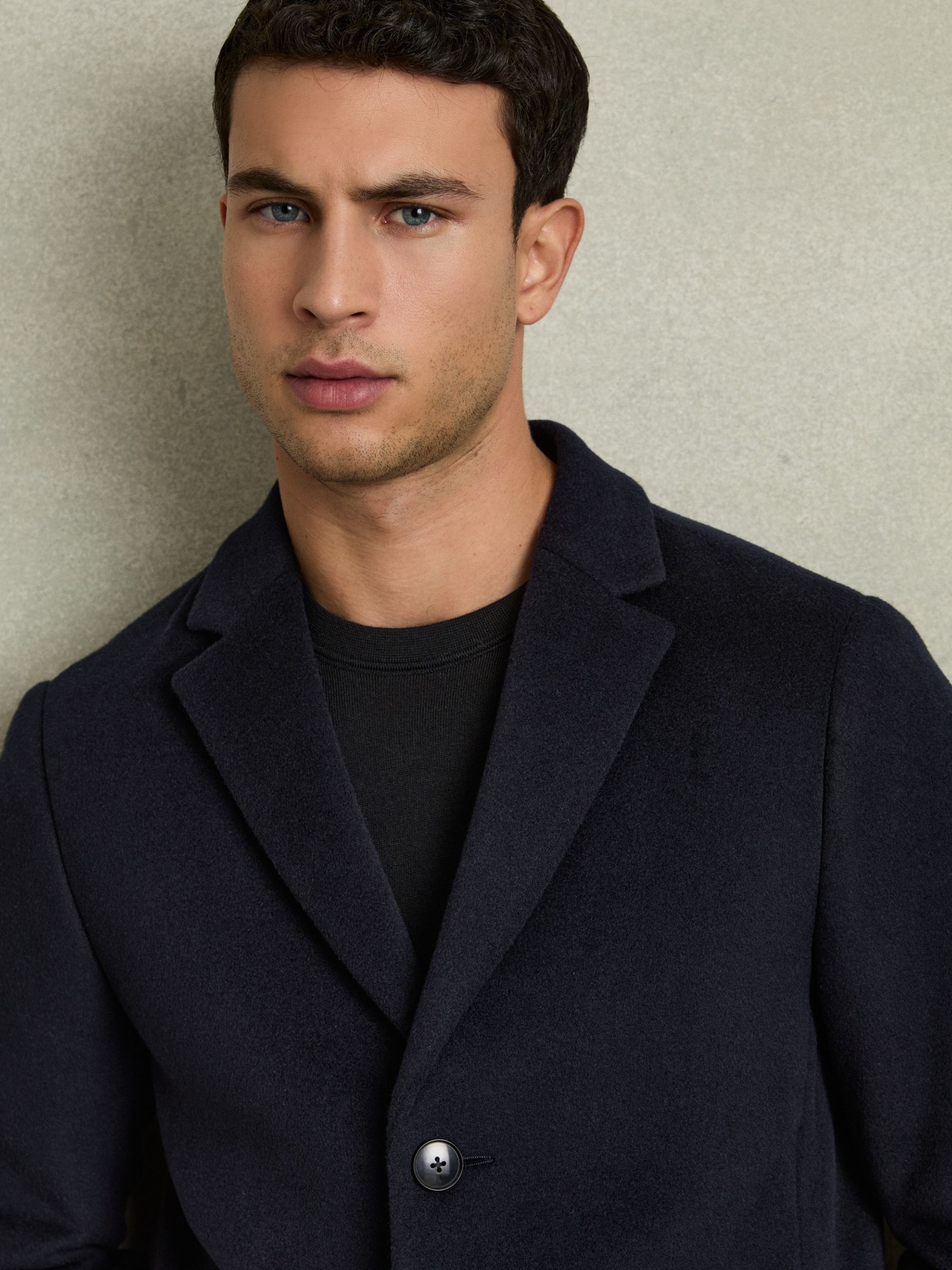 Wool Blend Single Breasted Epsom Overcoat in Navy - Image 4 of 6