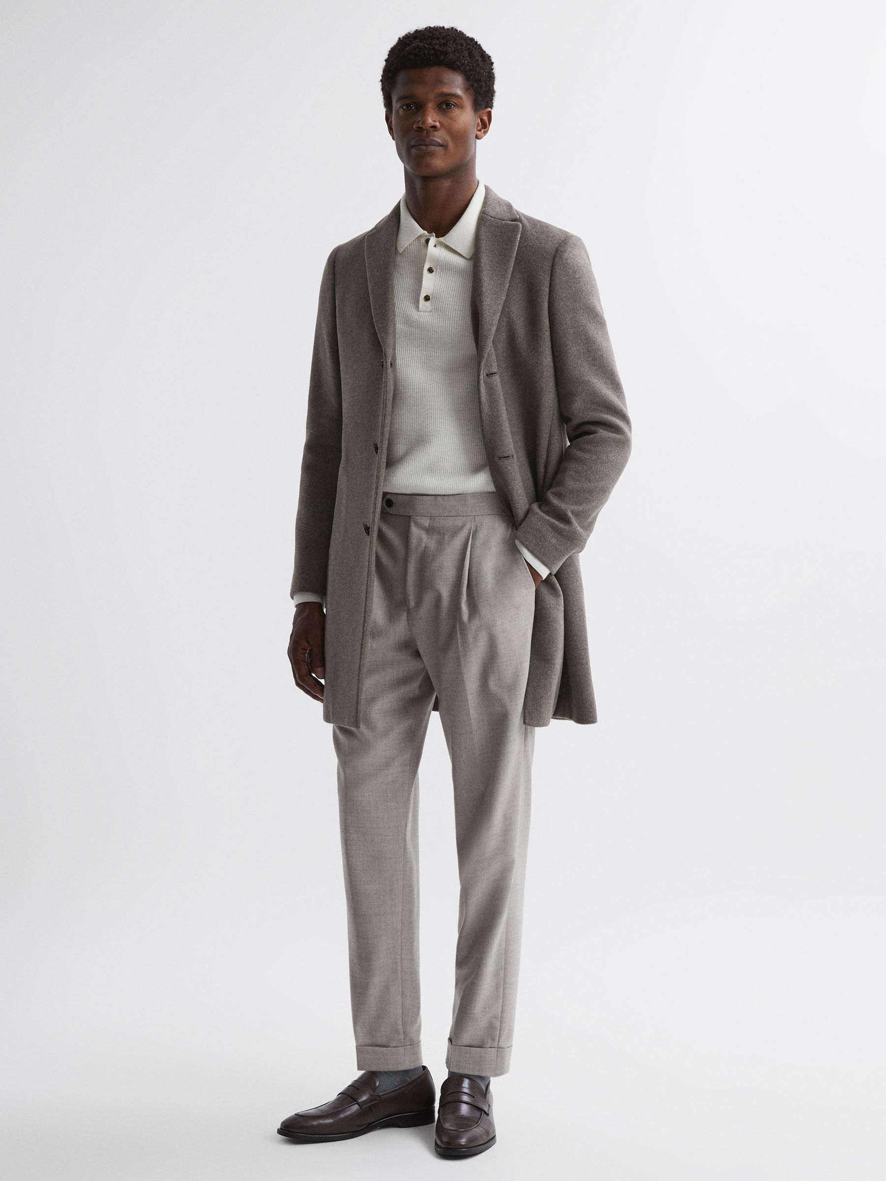 Wool Blend Single Breasted Epsom Overcoat in Mouse Melange - Image 1 of 5