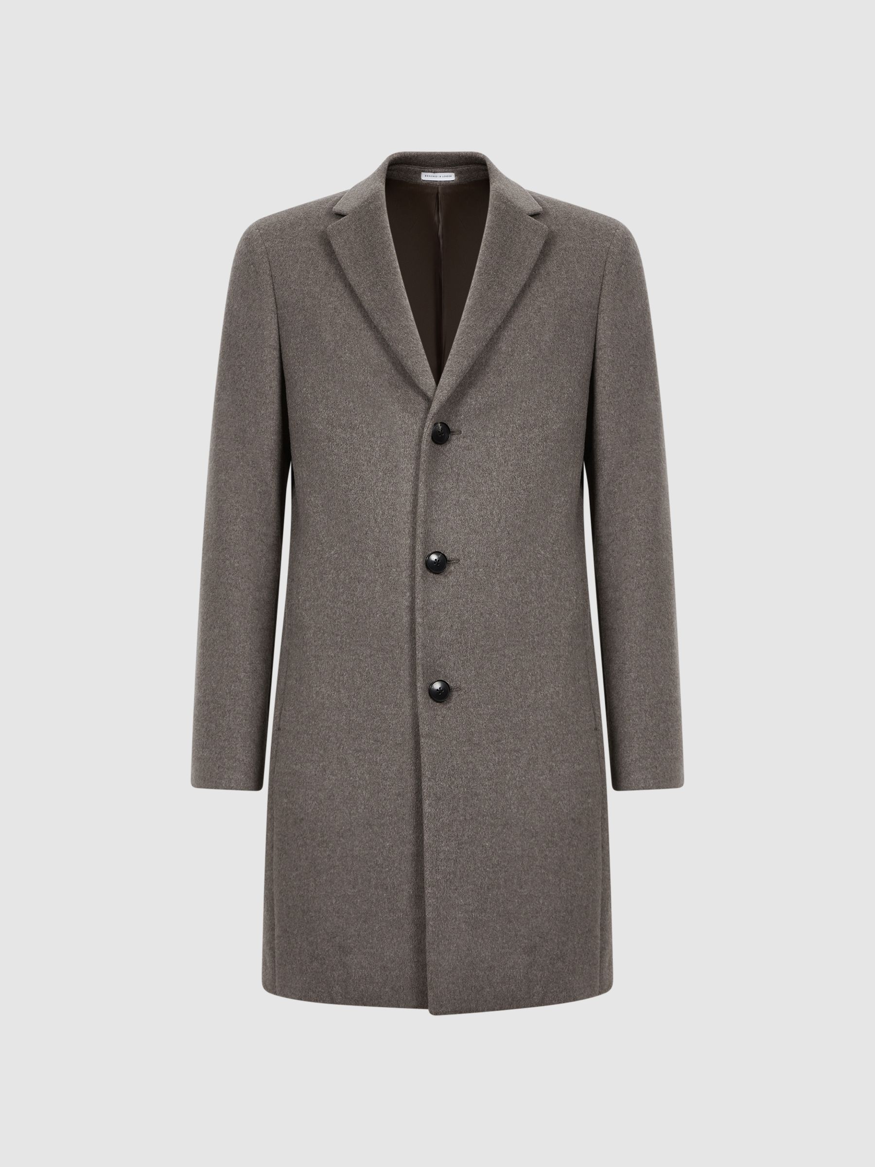 Wool Blend Single Breasted Epsom Overcoat in Mouse Melange - Image 2 of 5