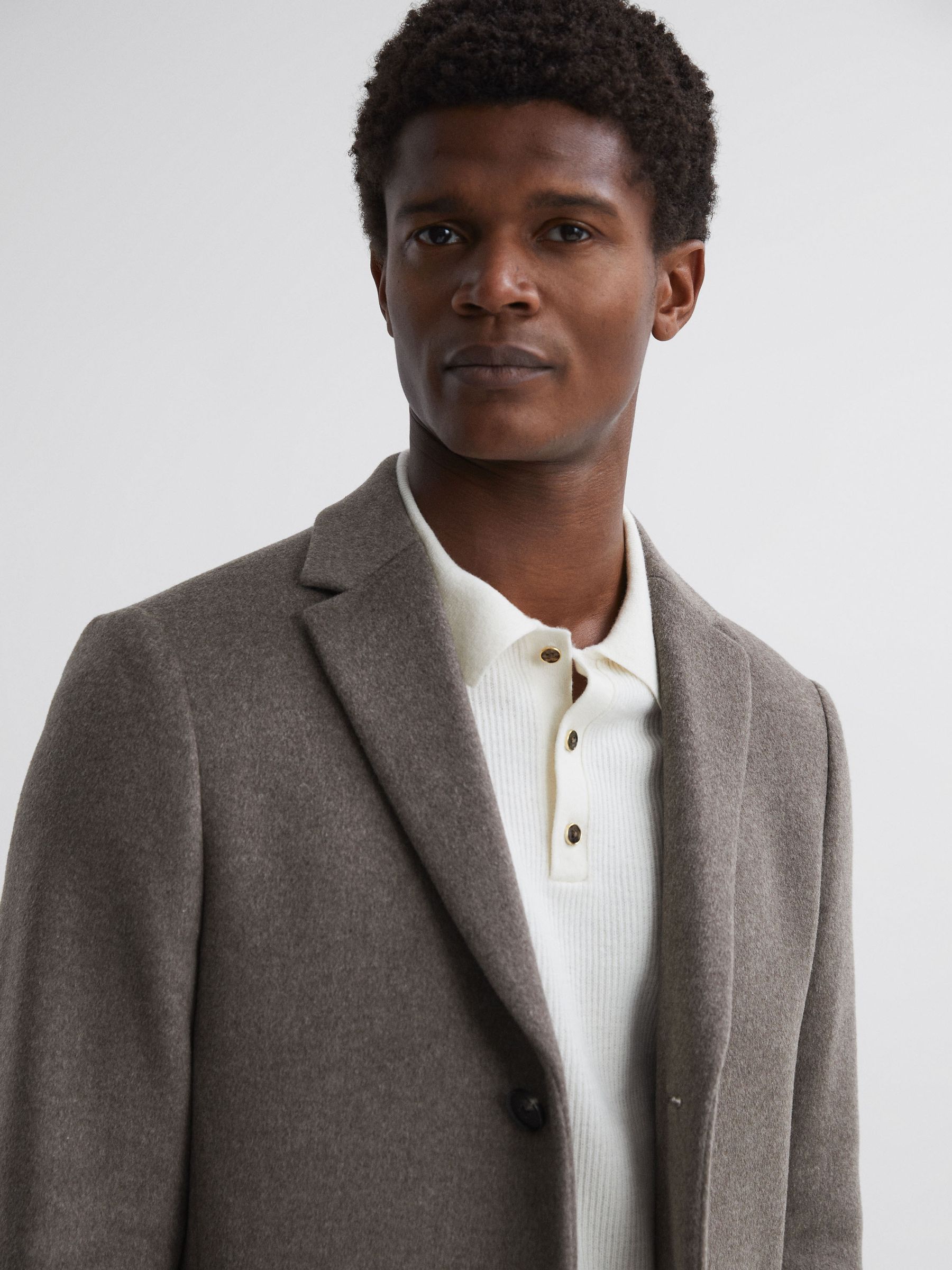 Wool Blend Single Breasted Epsom Overcoat in Mouse Melange - Image 5 of 5