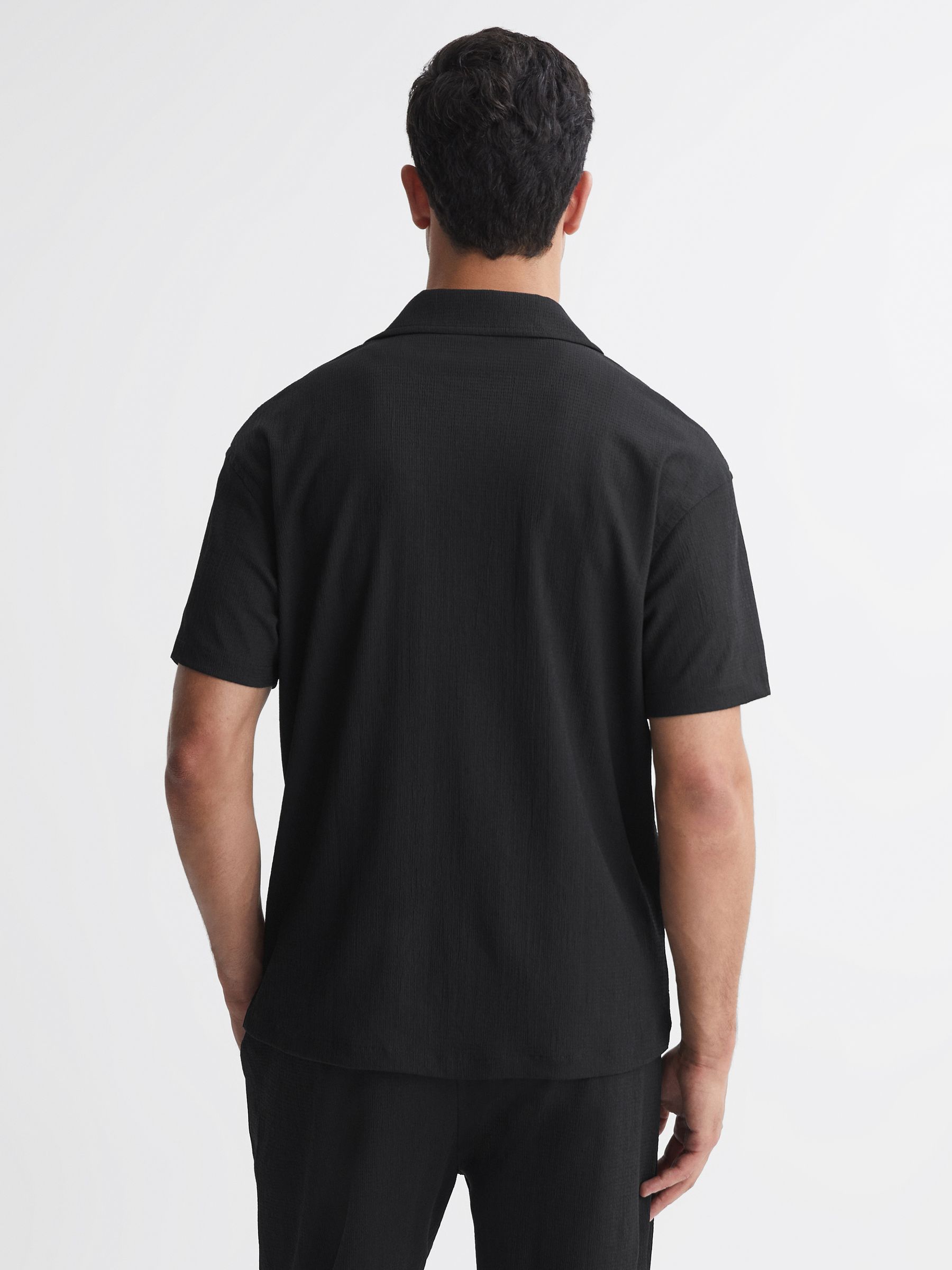 Textured Button-Through T-Shirt in Black - Image 4 of 4
