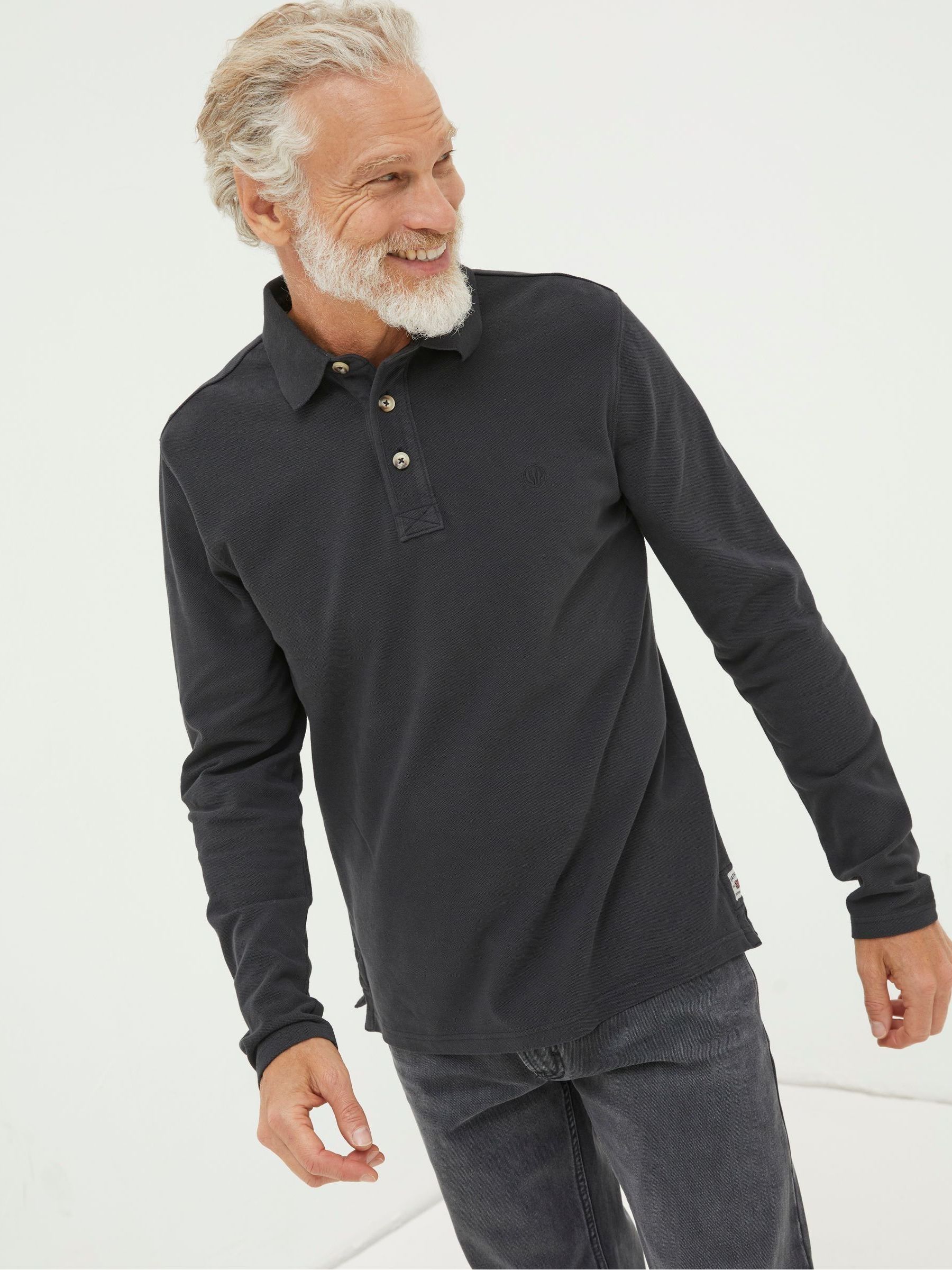 Black Long Sleeve Pique Polo Shirt - Image 1 of 5