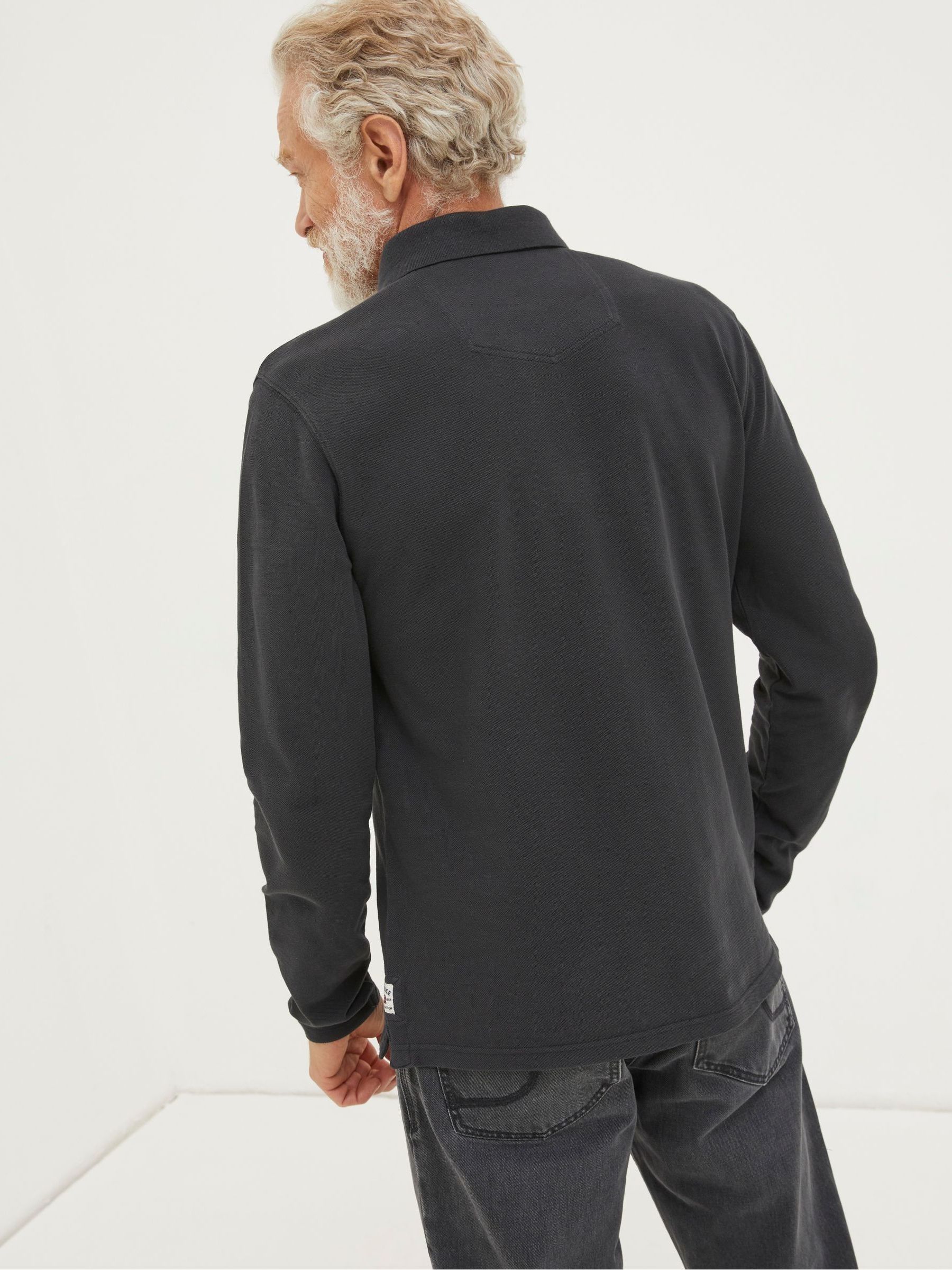 Black Long Sleeve Pique Polo Shirt - Image 2 of 5