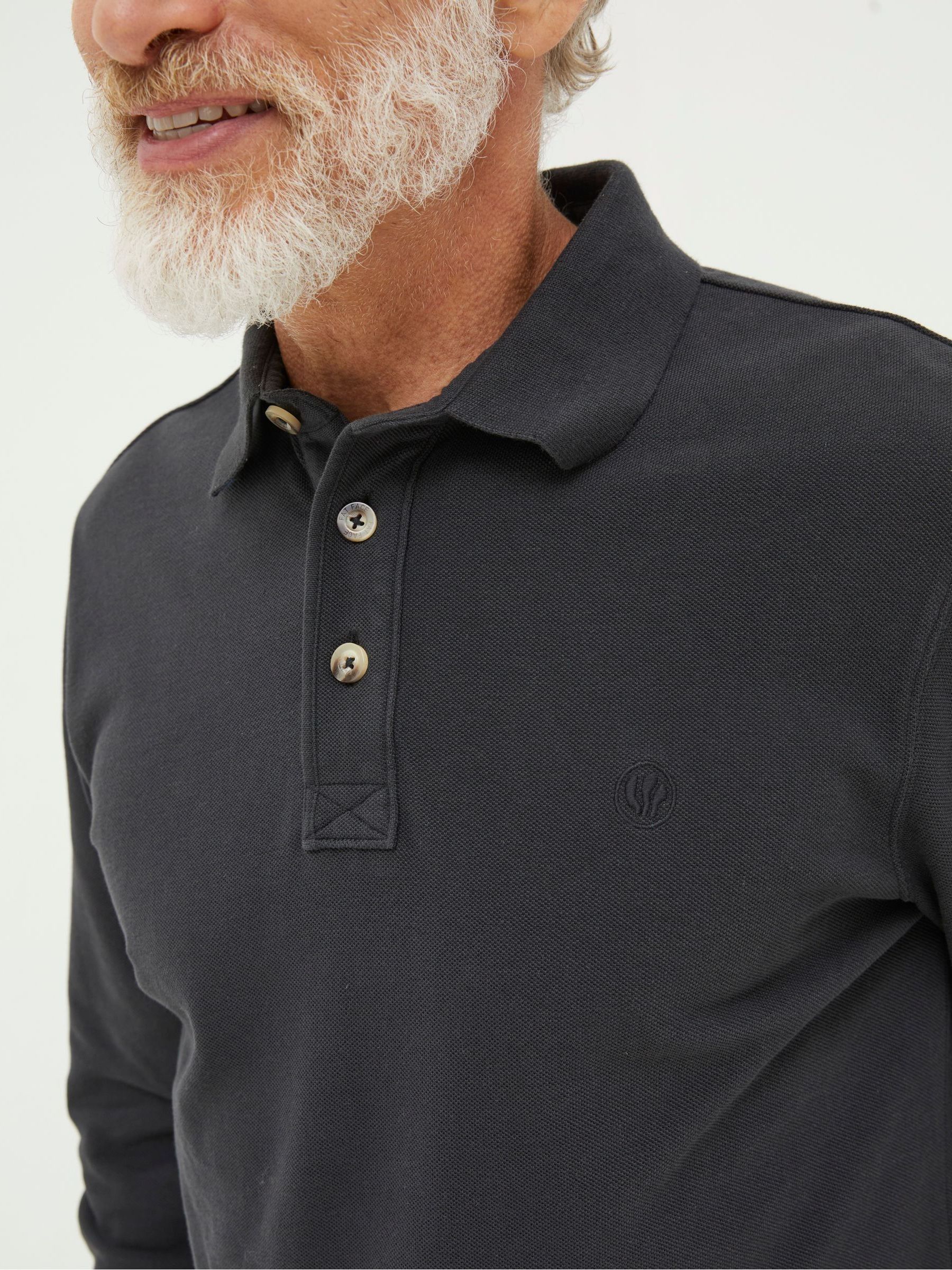 Black Long Sleeve Pique Polo Shirt - Image 3 of 5